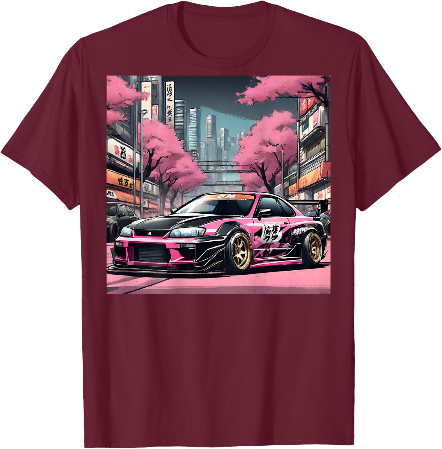 JDM Tokyo Skyline Retro Race Car Drift Tuning On The Back T-Shirt - T-Shirt | Maroon