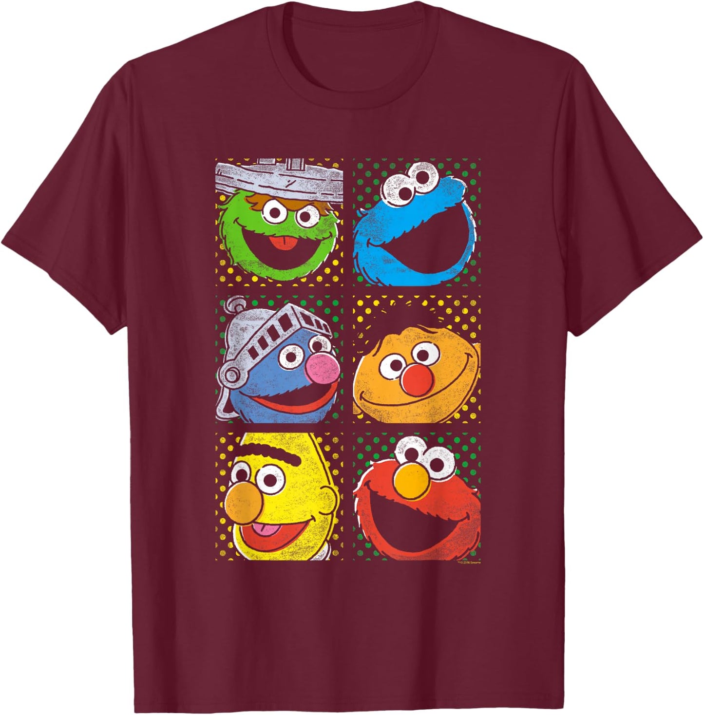 Sesame Street Group Squares T-Shirt - T-Shirt | Maroon