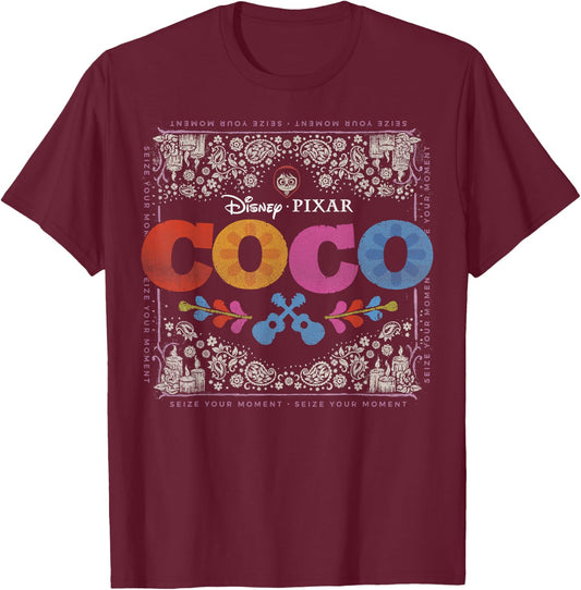 Disney Pixar Coco Colorful Square Floral Miguel T-Shirt - T-Shirt | Maroon