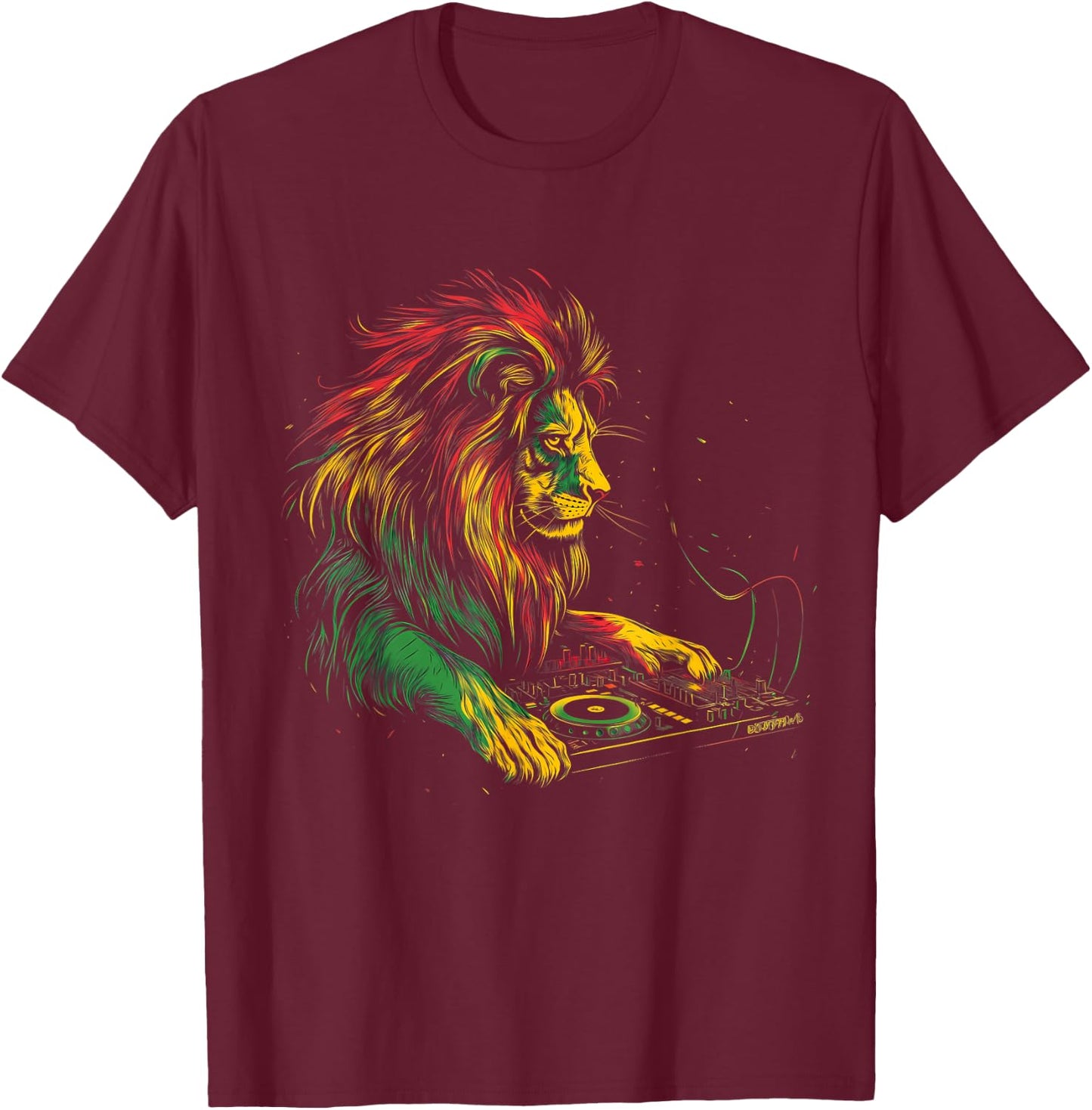 Rasta Reggae Music Headphone DJ Lion Of Judah Jamaican T-Shirt - T-Shirt | Maroon