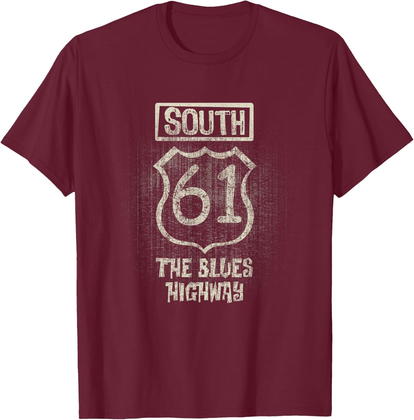 South 61 The Blues Highway Vintage T-Shirt - T-Shirt | Maroon