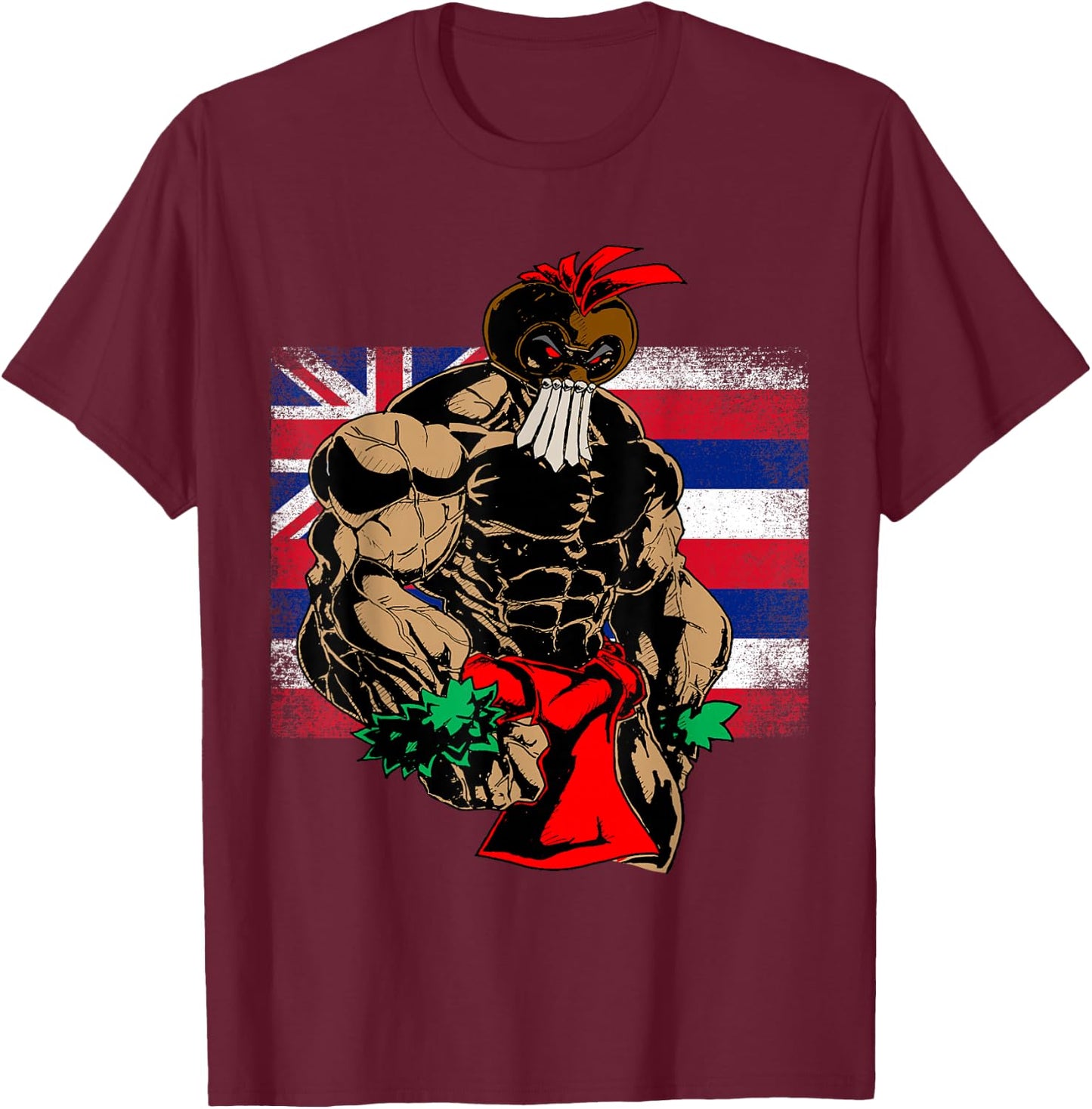 Hawaii Warrior T Shirt Hawaiian Flag Kanaka Maoli Men Women T-Shirt - T-Shirt | Maroon