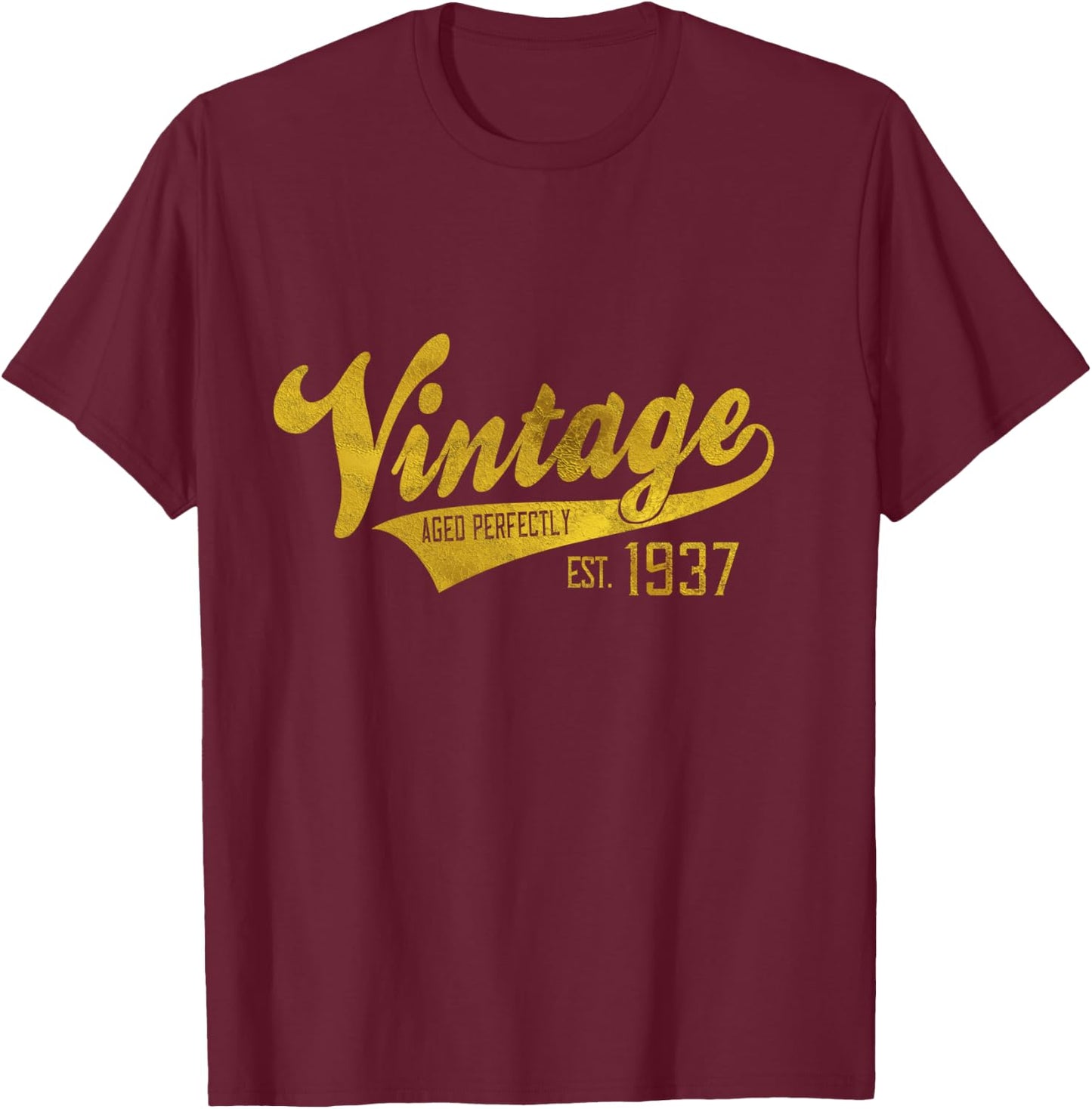 Vintage Est 1937 82 yrs old B-day 82nd Birthday Gift T-Shirt - T-Shirt | Maroon