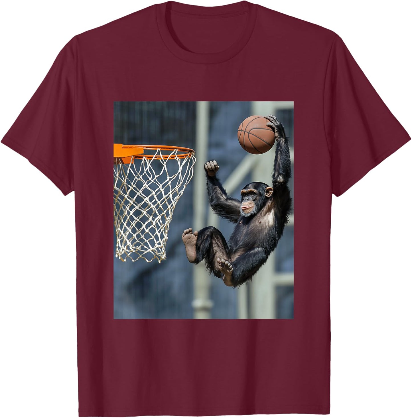 Chimpanzee Basketball Monkey Funny Graphic T-Shirt - T-Shirt | Maroon