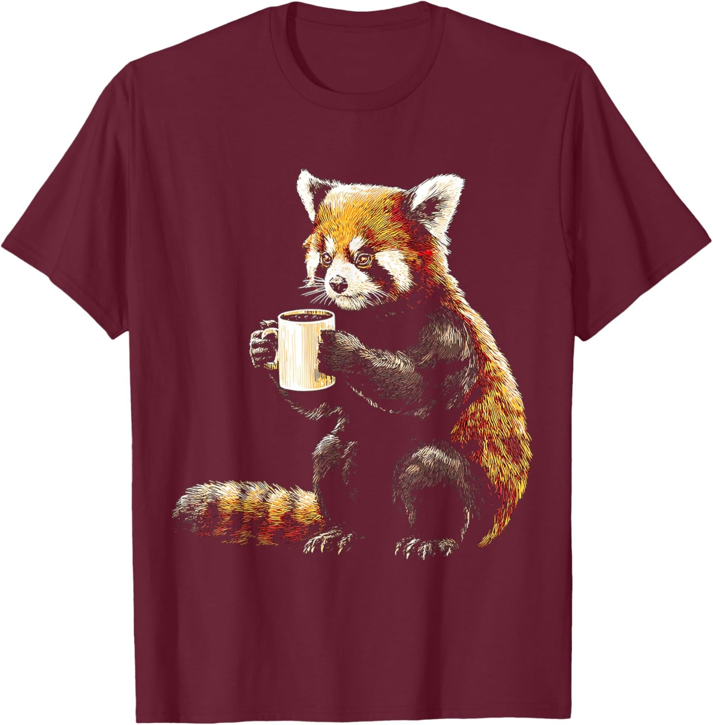 Red Panda Coffee Cup Motif Animal Lover Art Red Panda T-Shirt - T-Shirt | Maroon
