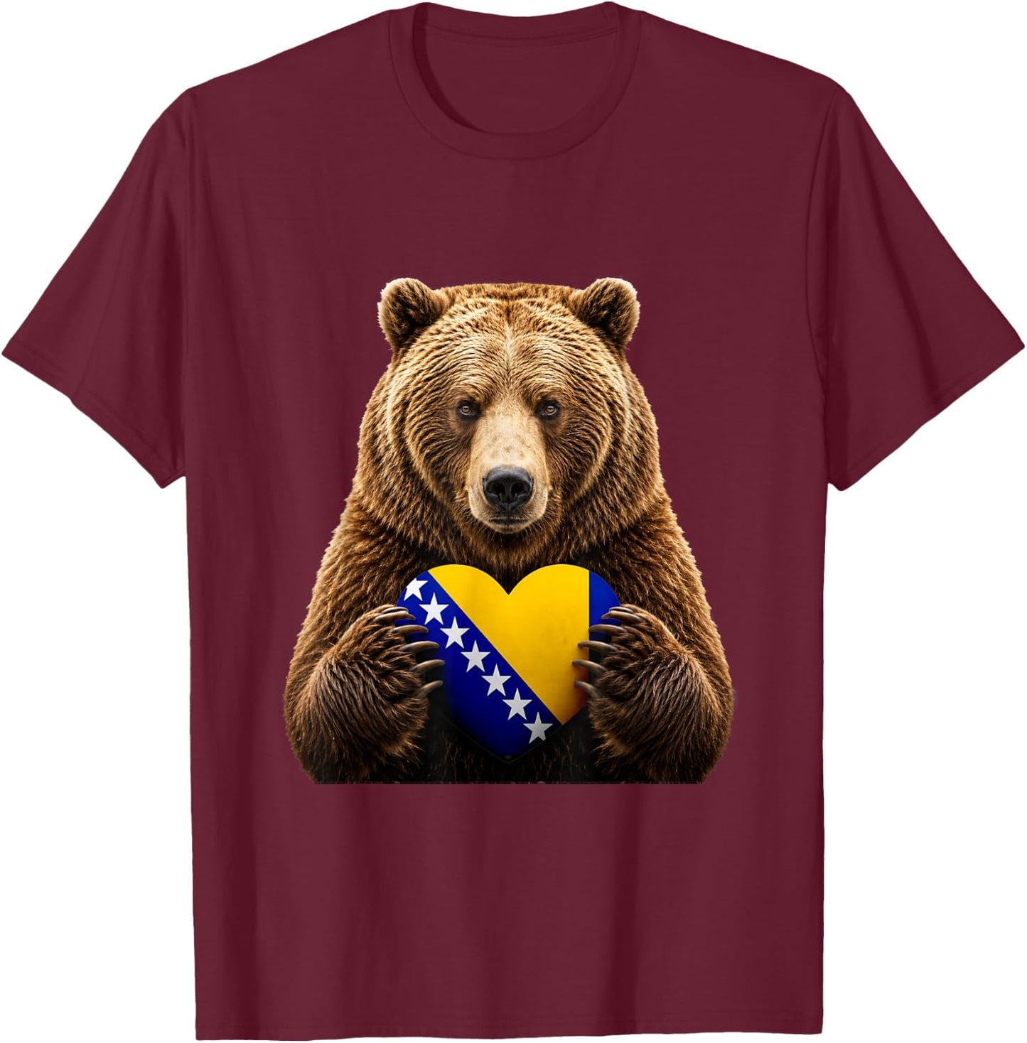 Bosnia Flag Heart Pride Country Heritage Bear Bosnian T-Shirt - T-Shirt | Maroon