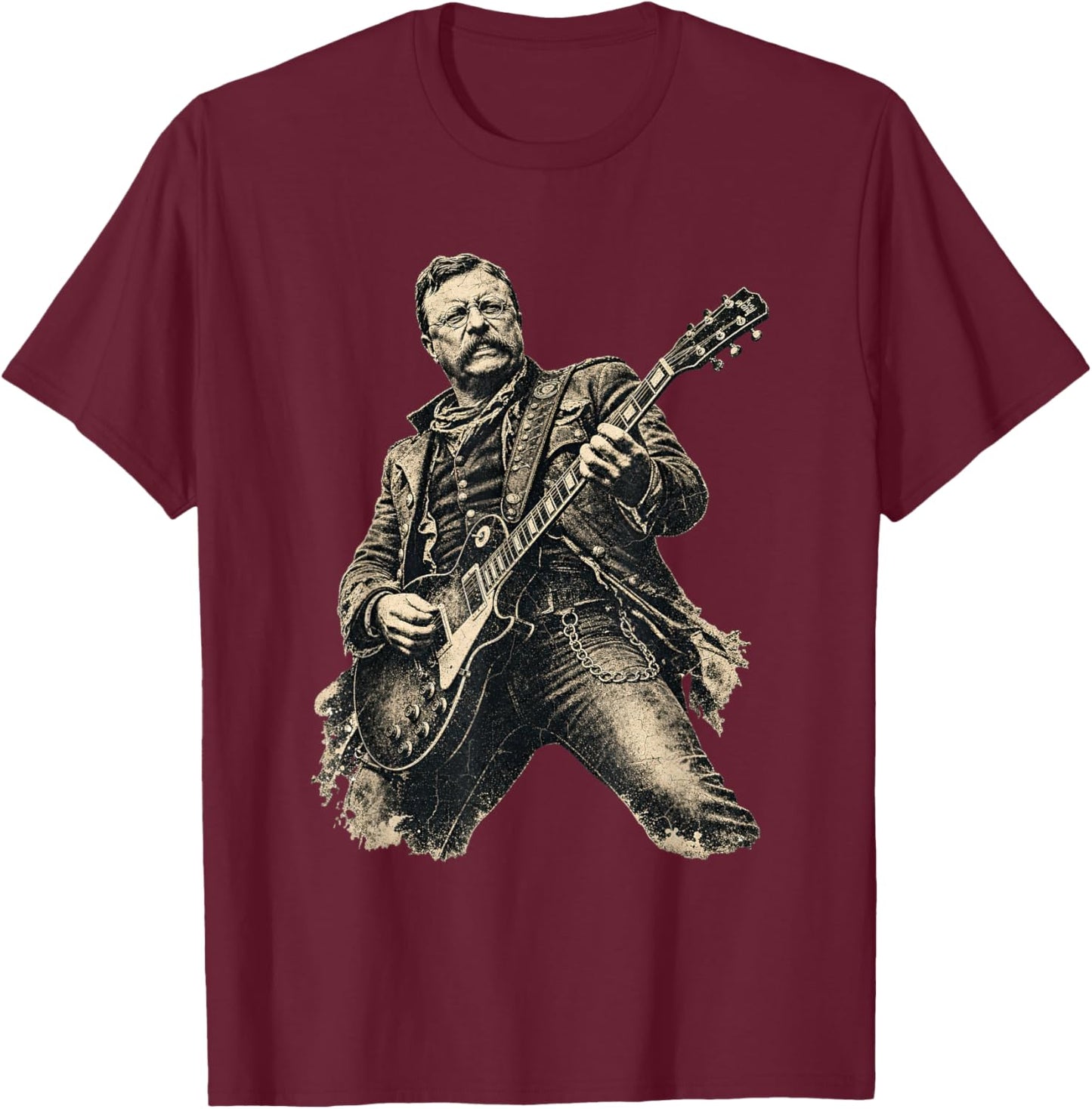 Theodore Roosevelt Guitar Retro Vintage Music T-Shirt - T-Shirt | Maroon
