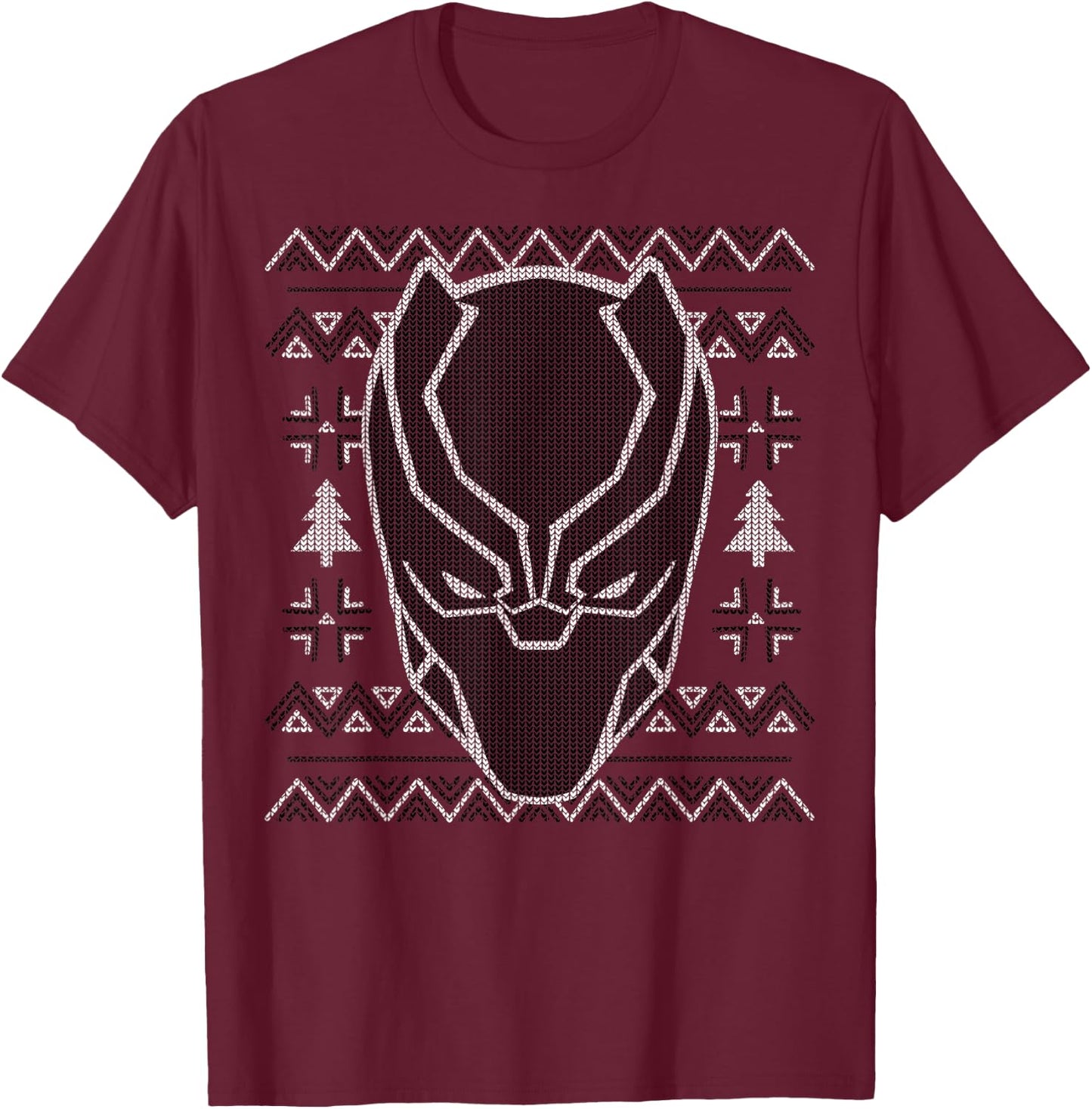 Marvel Black Panther Mask Ugly Christmas Sweater T-Shirt - T-Shirt | Maroon