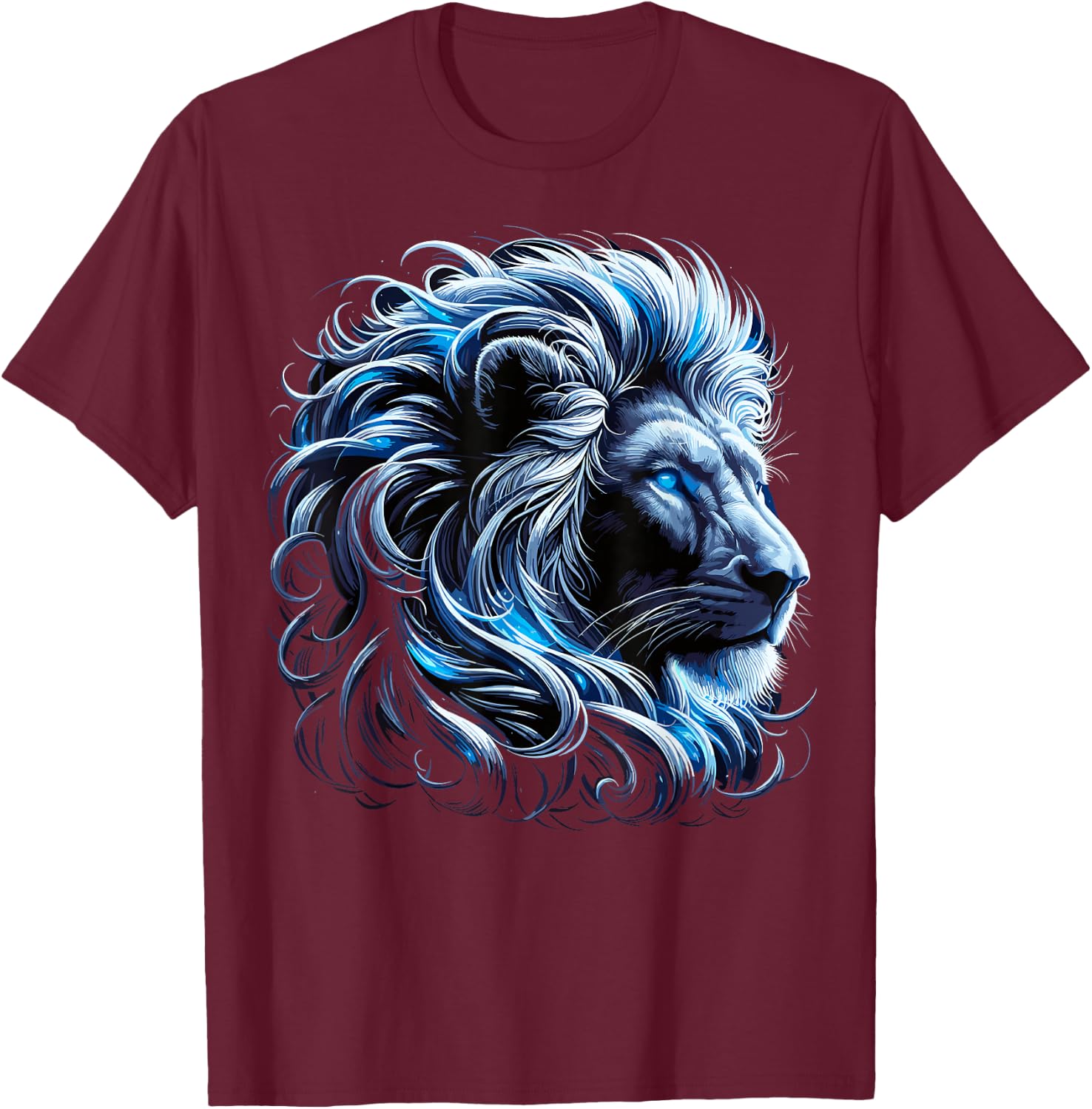 Lion Blue Eyes Zoo Animal Lion T-Shirt - T-Shirt | Maroon