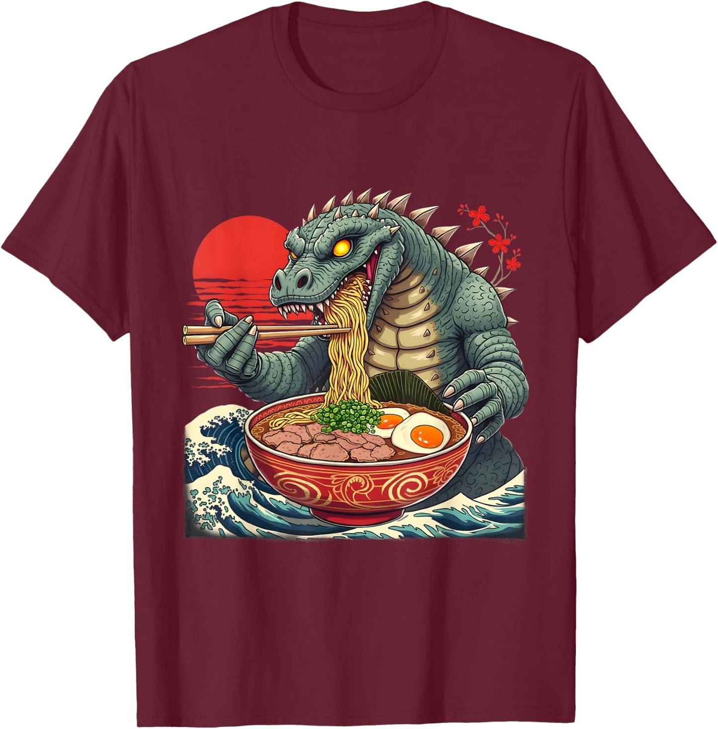 Kaiju Noodles Japanese Ramen Art Design T-Shirt - T-Shirt | Maroon