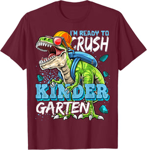 Ready To Crush Kindergarten Dinosaur Back to School Boys T-Shirt - T-Shirt | Maroon