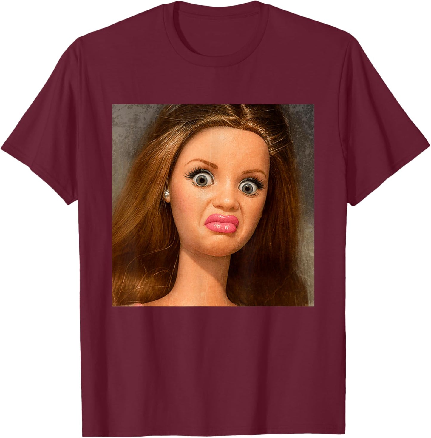 Funny Hilarious Disgusting Doll face Meme T-Shirt - T-Shirt | Maroon