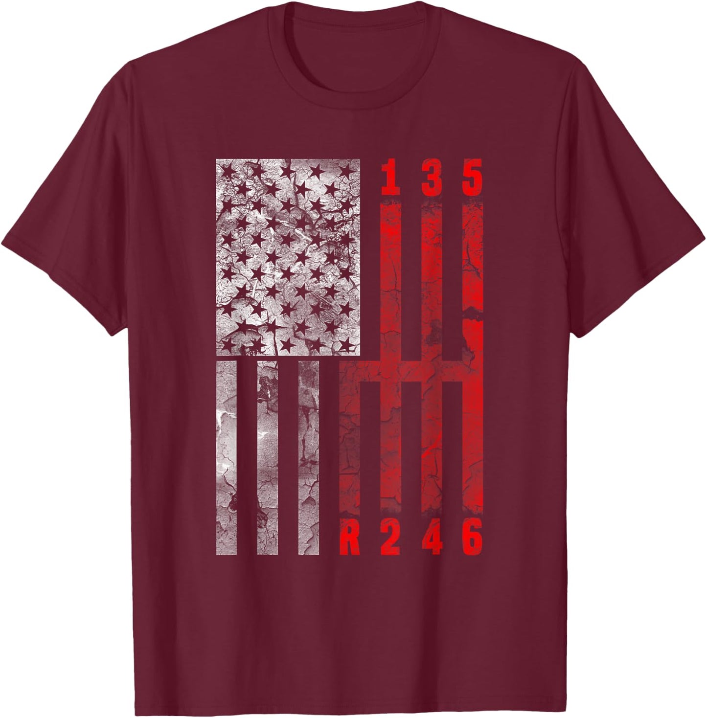 Stick Shift American Flag Muscle Car 6 Gears Mechanic Shirt T-Shirt - T-Shirt | Maroon