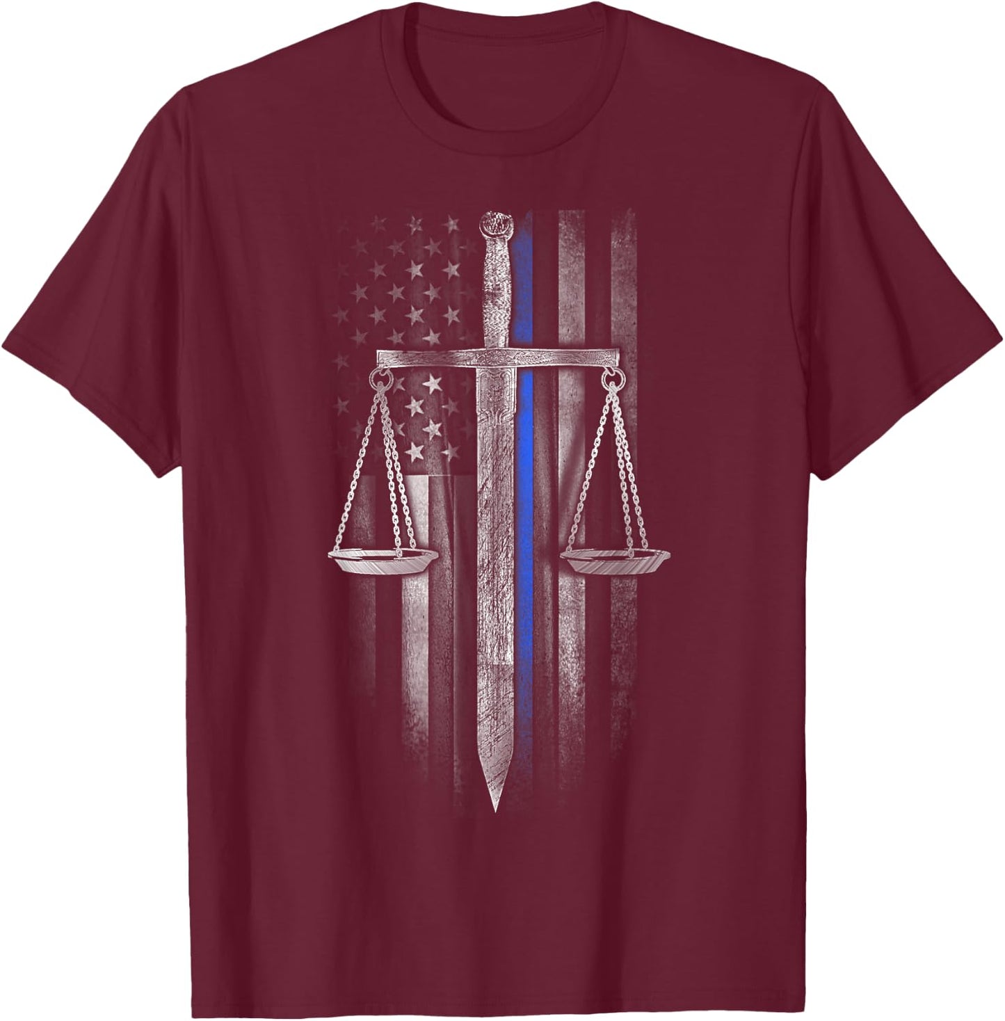 Thin Blue Line - Scales of Justice T-Shirt - T-Shirt | Maroon