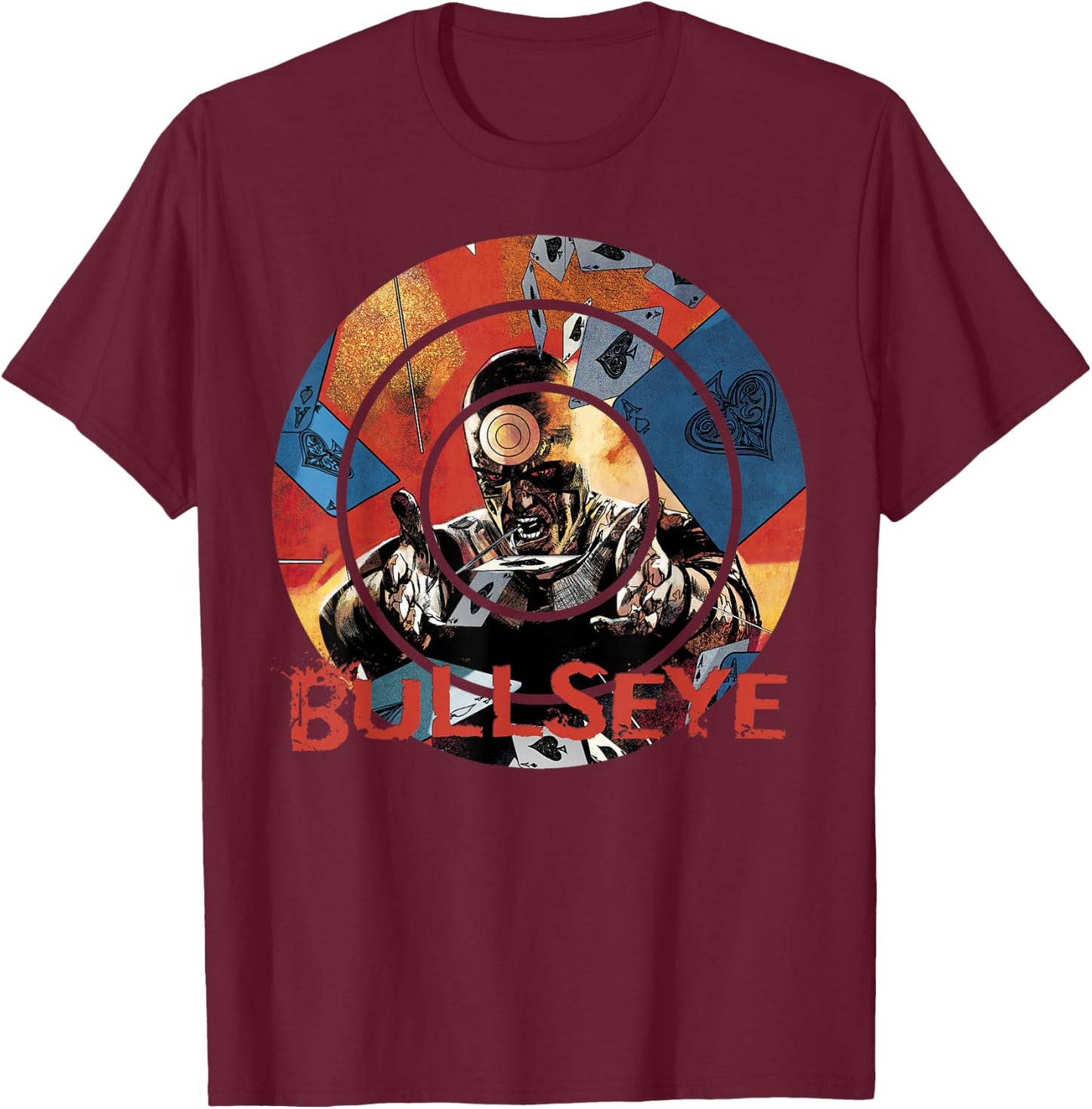 Marvel Bullseye Raining Ace Of Spades Target Graphic T-Shirt - T-Shirt | Maroon