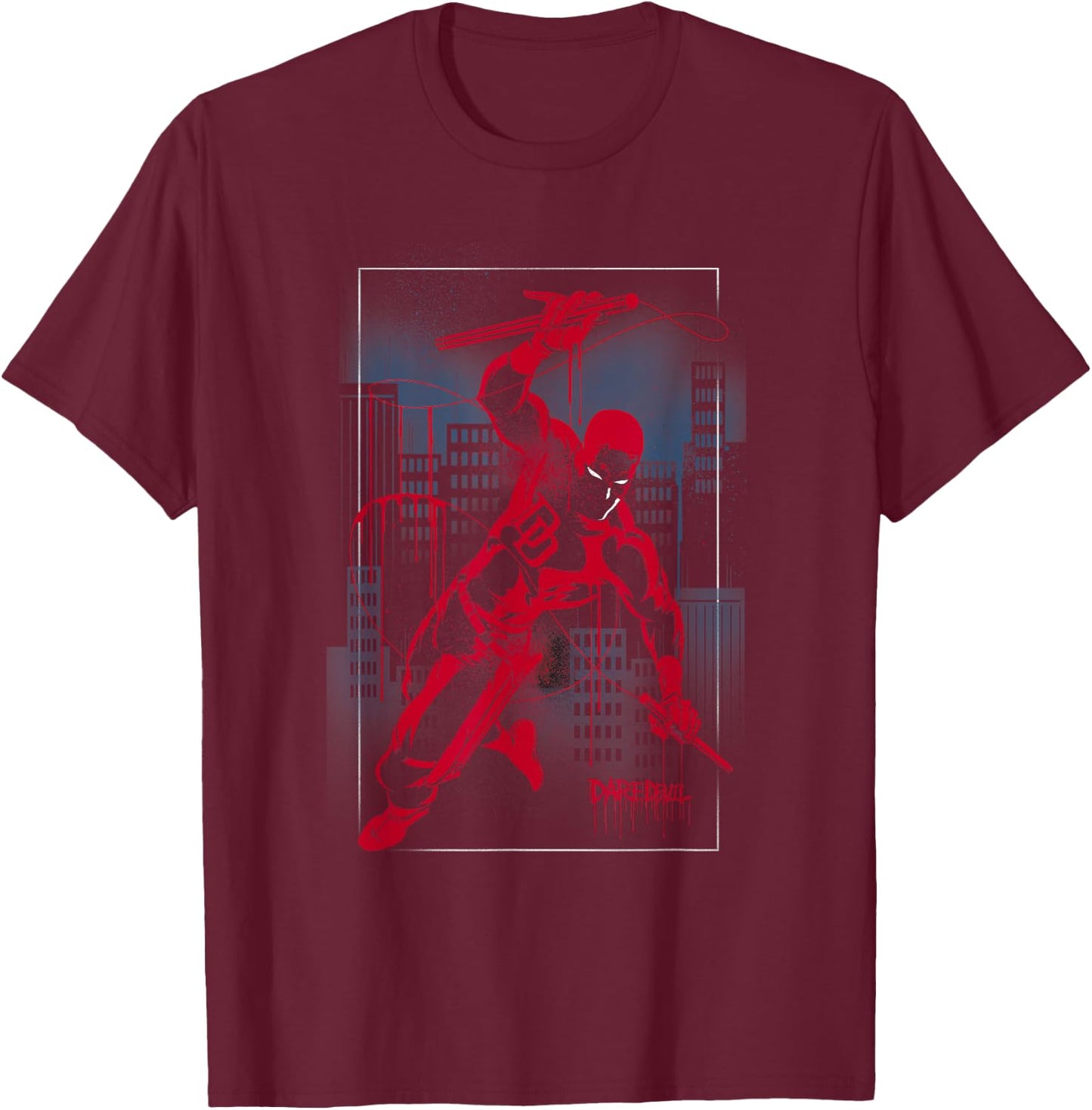 Marvel Daredevil City Skyline Graffiti T-Shirt - T-Shirt | Maroon