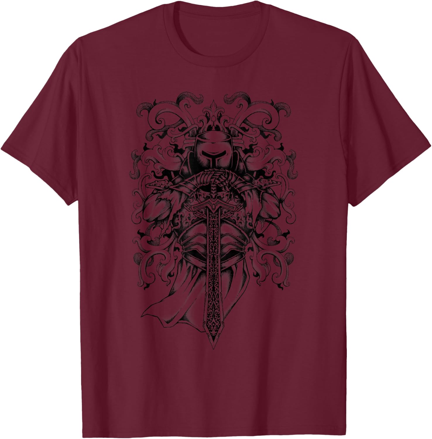 Hand Drawn Medieval Templar - Knights & Armor Gift T-Shirt - T-Shirt | Maroon