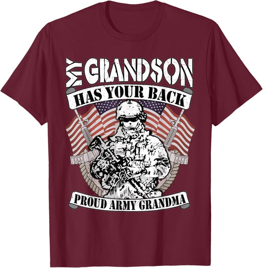 My Grandson Has Your Back Proud Army Grandma Shirt Gift T-Shirt - T-Shirt | Maroon