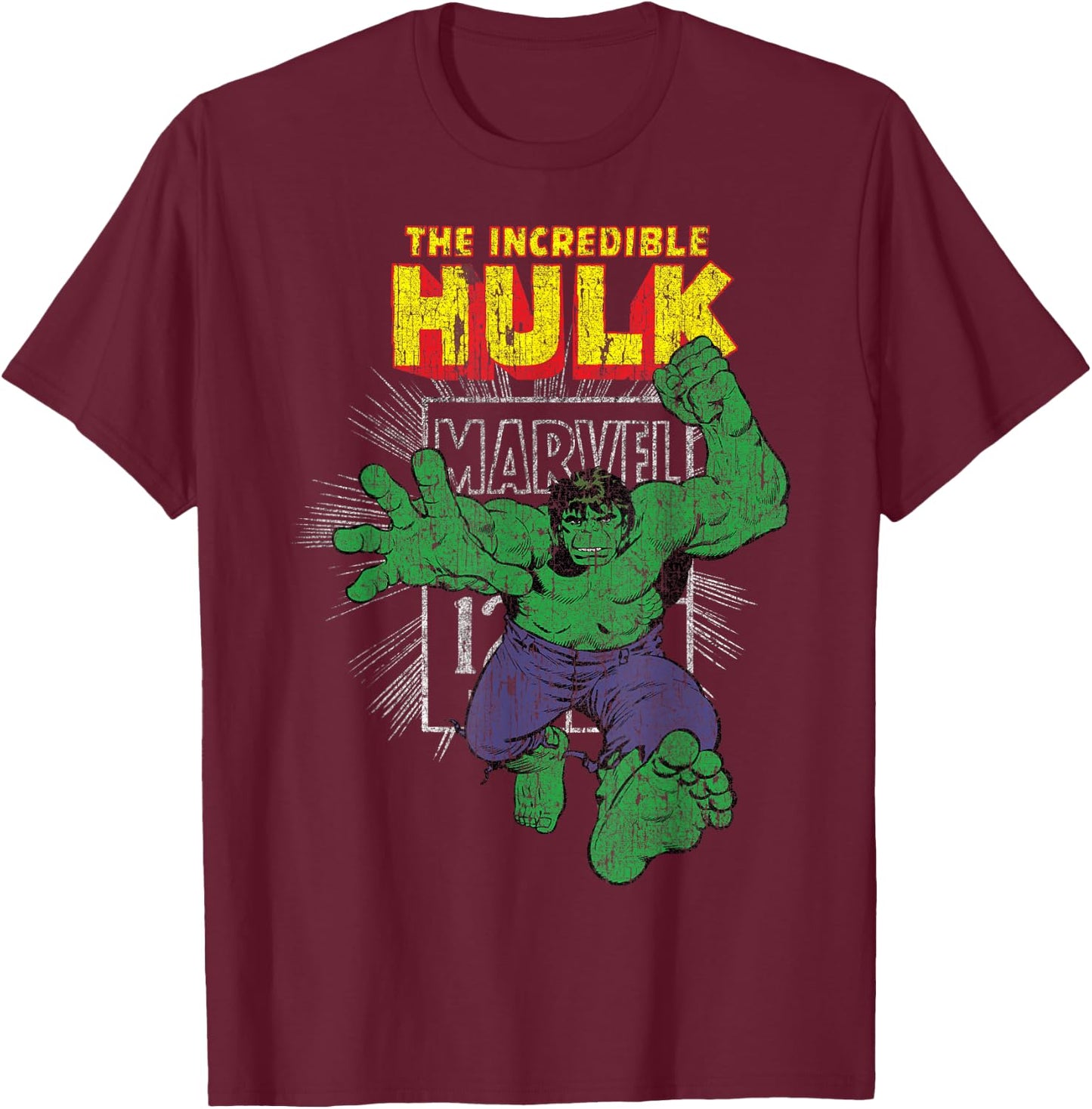 Marvel The Incredible Hulk Retro Comic Book Stamp Logo T-Shirt - T-Shirt | Maroon