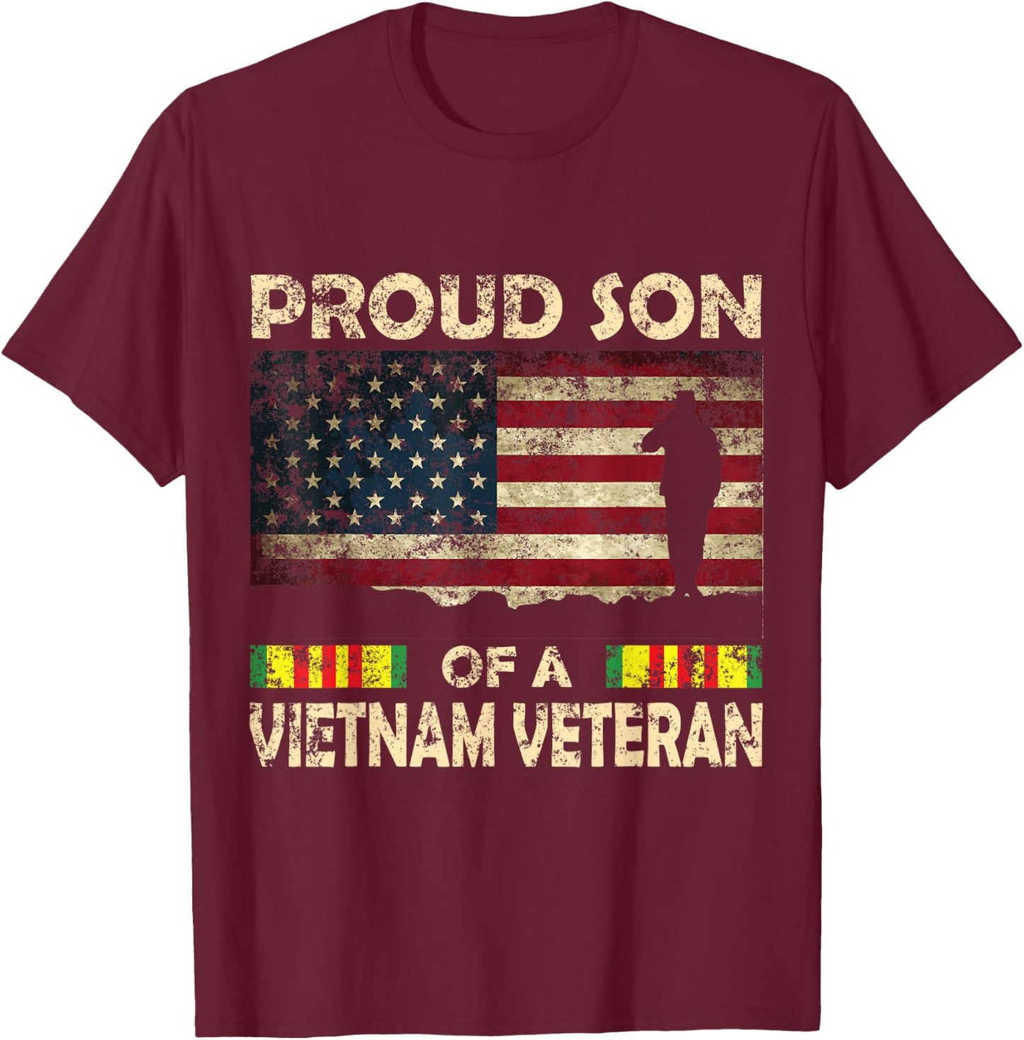 Proud son of Vietnam Veteran Shirt American Flag Women Men T-Shirt - T-Shirt | Maroon