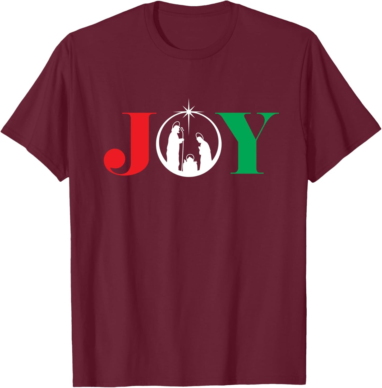 Joy Christmas Holiday Gift Nativity Jesus Ornament Xmas Star T-Shirt - T-Shirt | Maroon