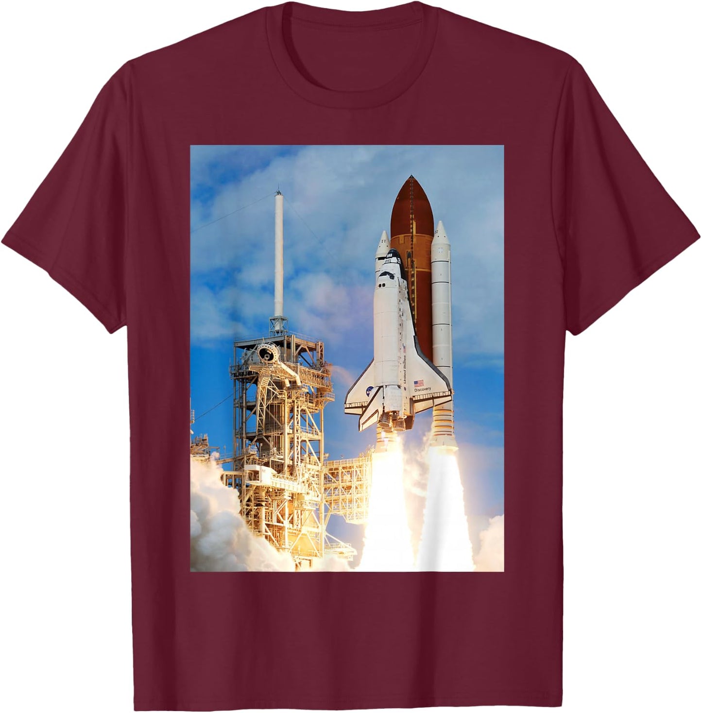 Space Shuttle Launch Galaxy T-Shirt - T-Shirt | Maroon