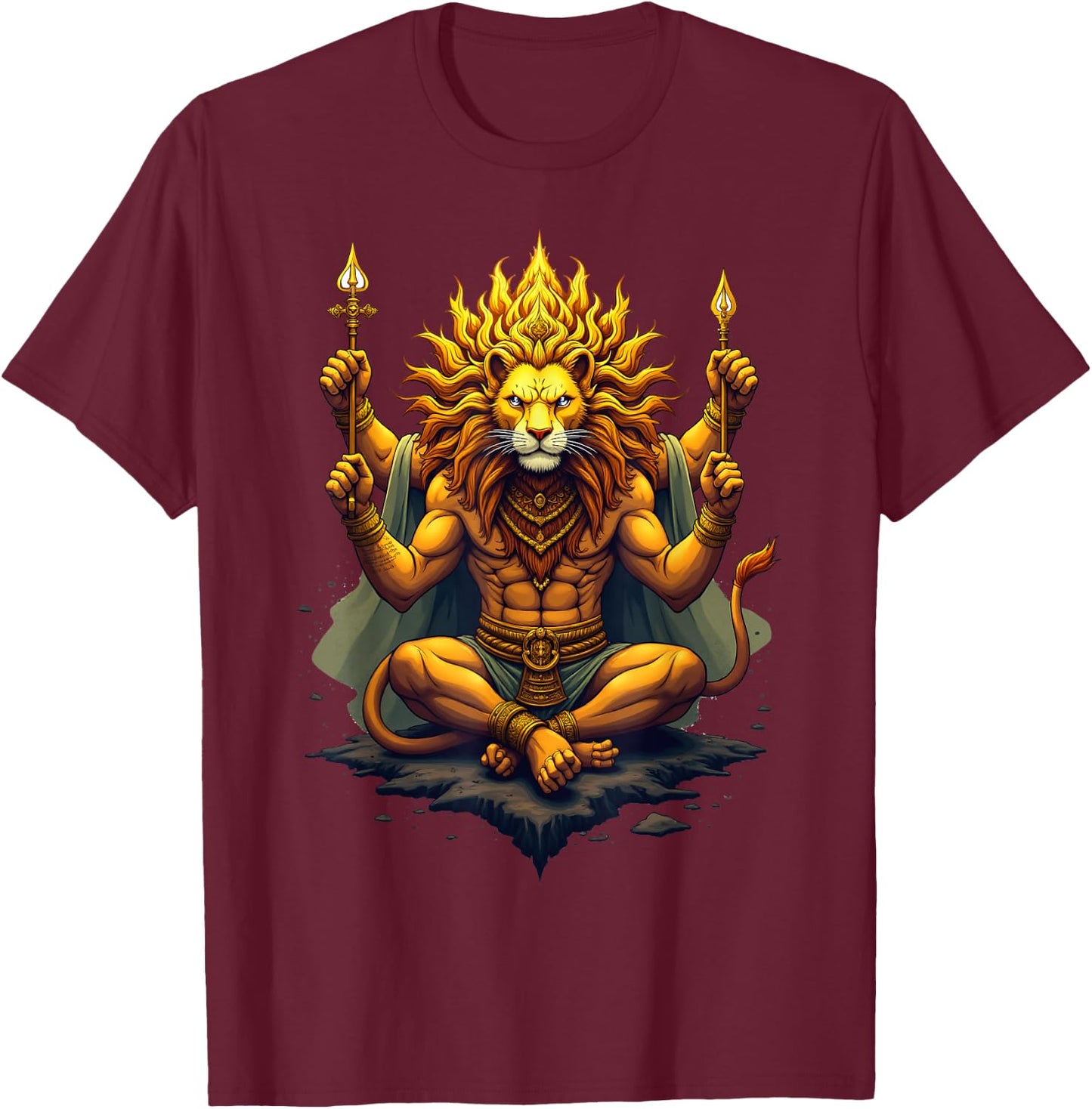 Majestätischer Narasimha Löwengott Design Göttliche Symbole T-Shirt - T-Shirt | Maroon