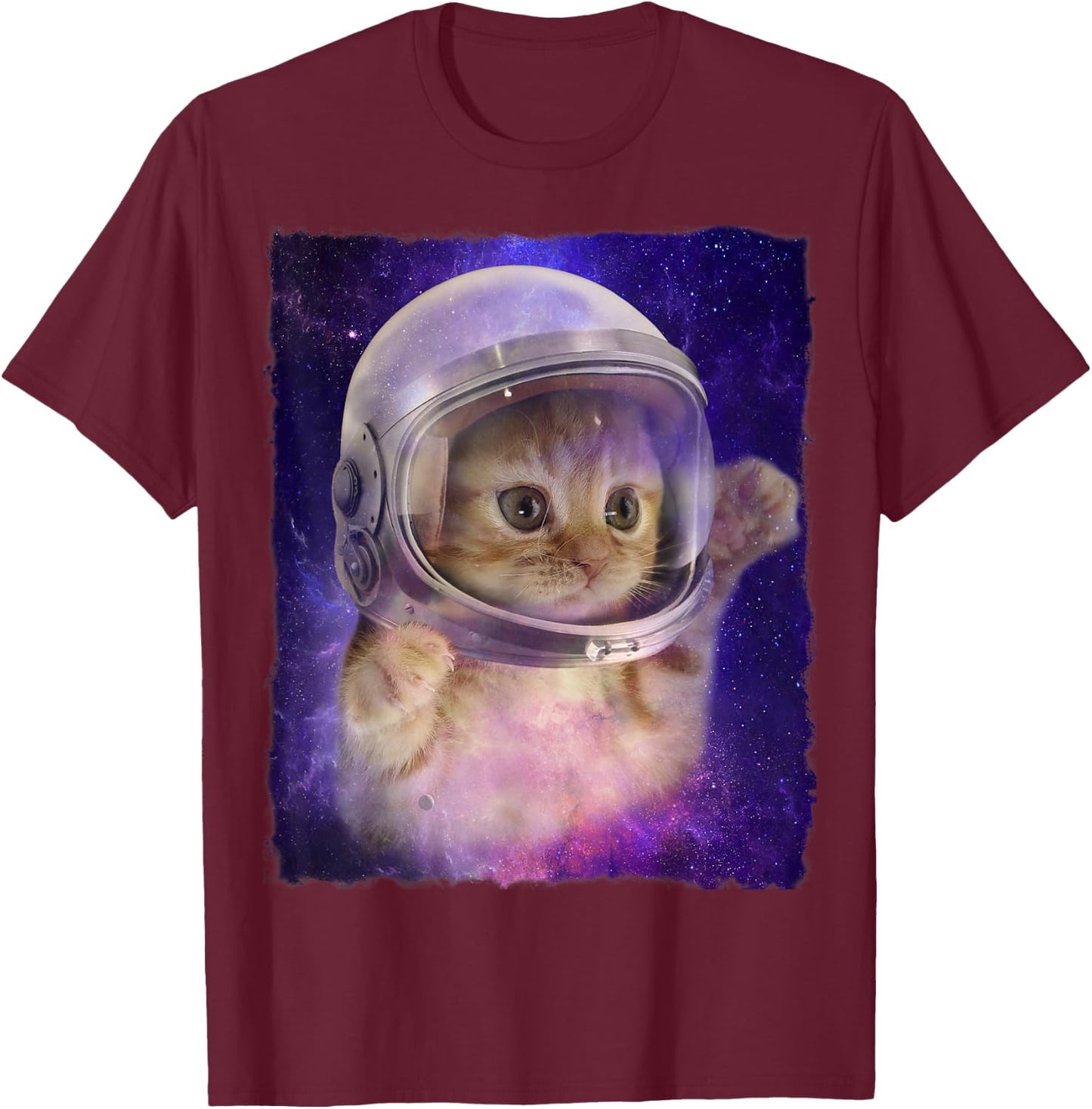 Cute Space Cat Astronaut Kitty Space Helmet Deep Space Men Women Girls Kids T-Shirt - T-Shirt | Maroon