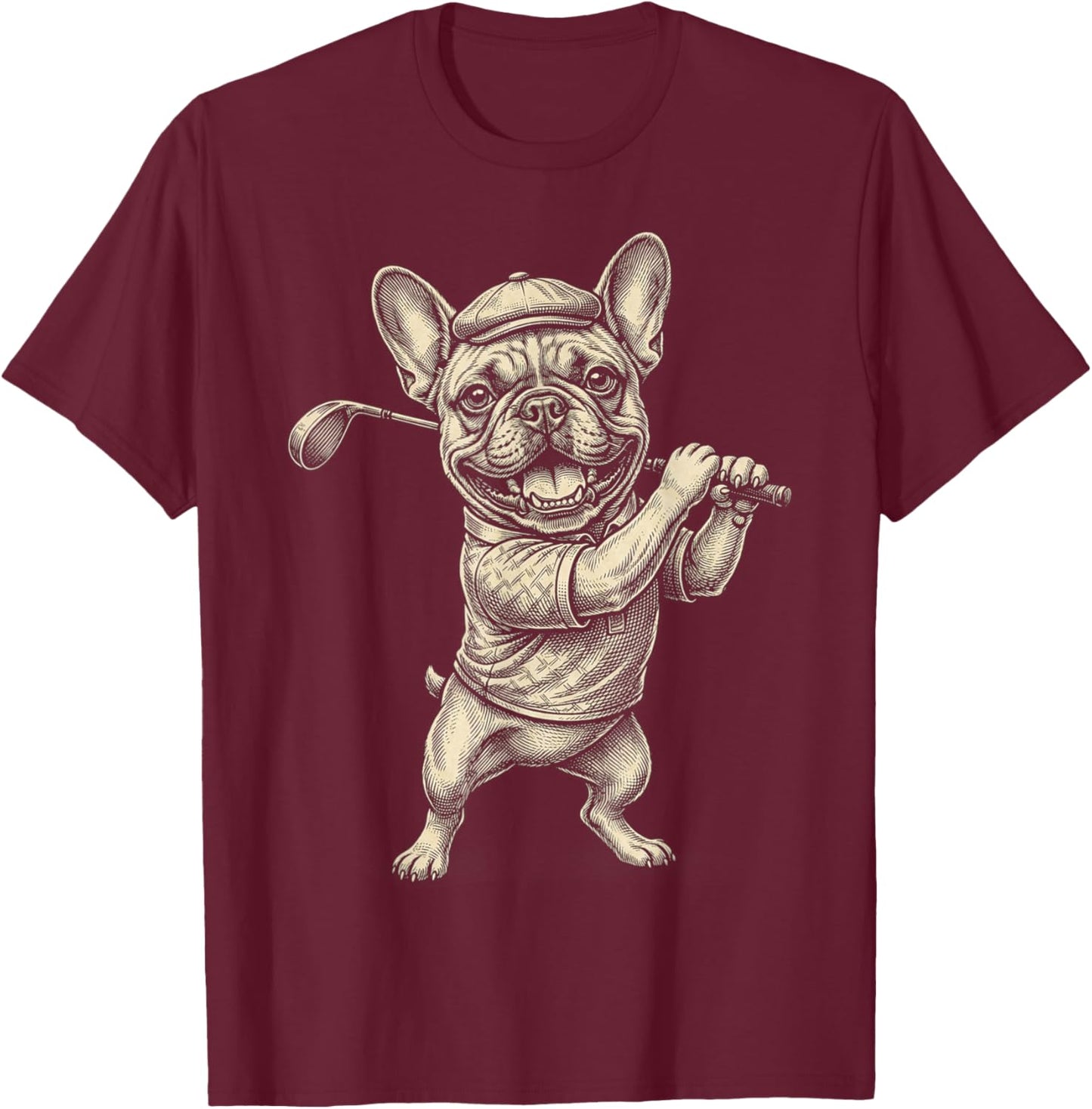 Funny French Bulldog Golf Player Sports Vintage Dog Lover T-Shirt - T-Shirt | Maroon