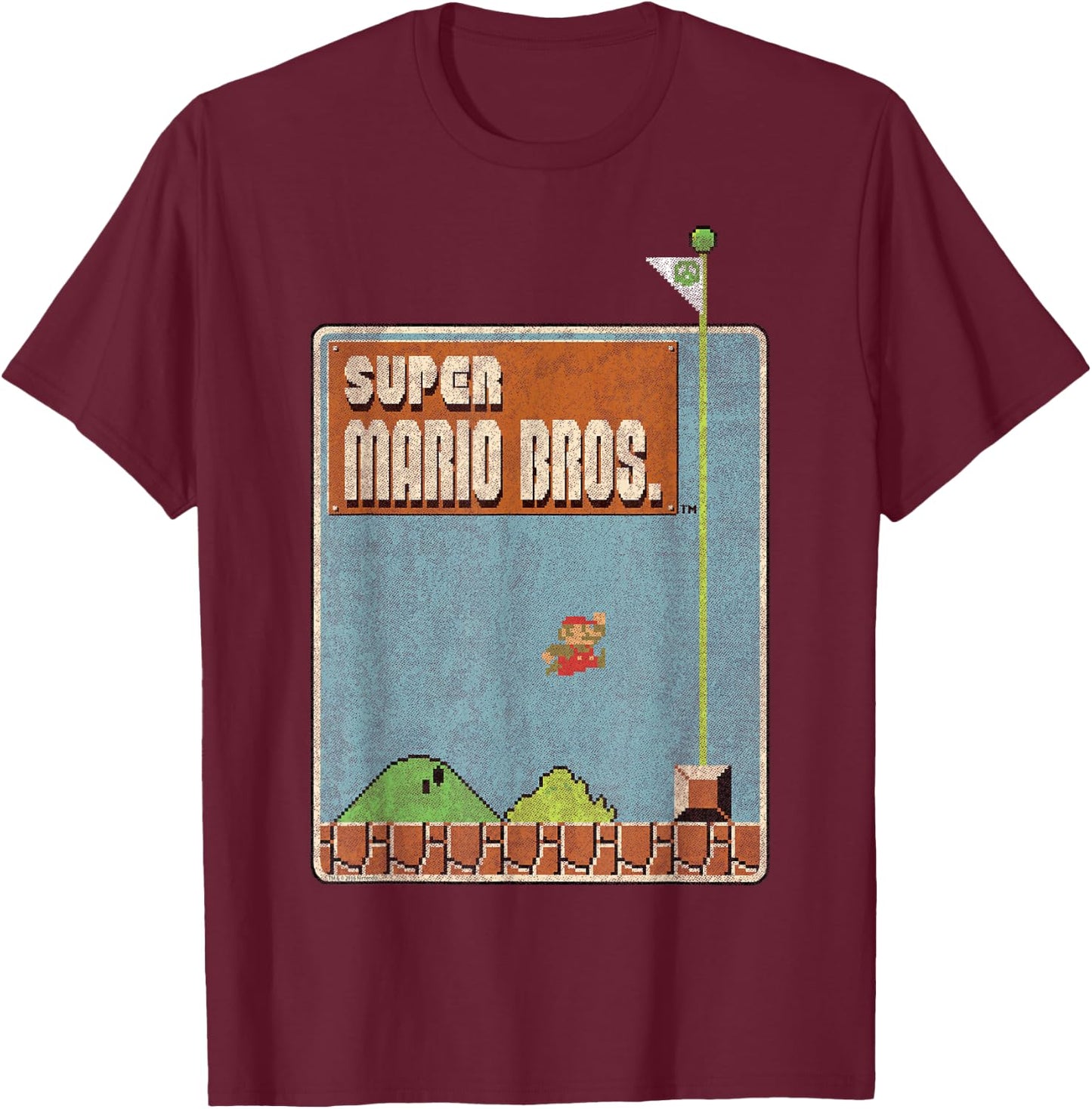 Nintendo Super Mario Bros Game Screen Shot Graphic T-Shirt - T-Shirt | Maroon