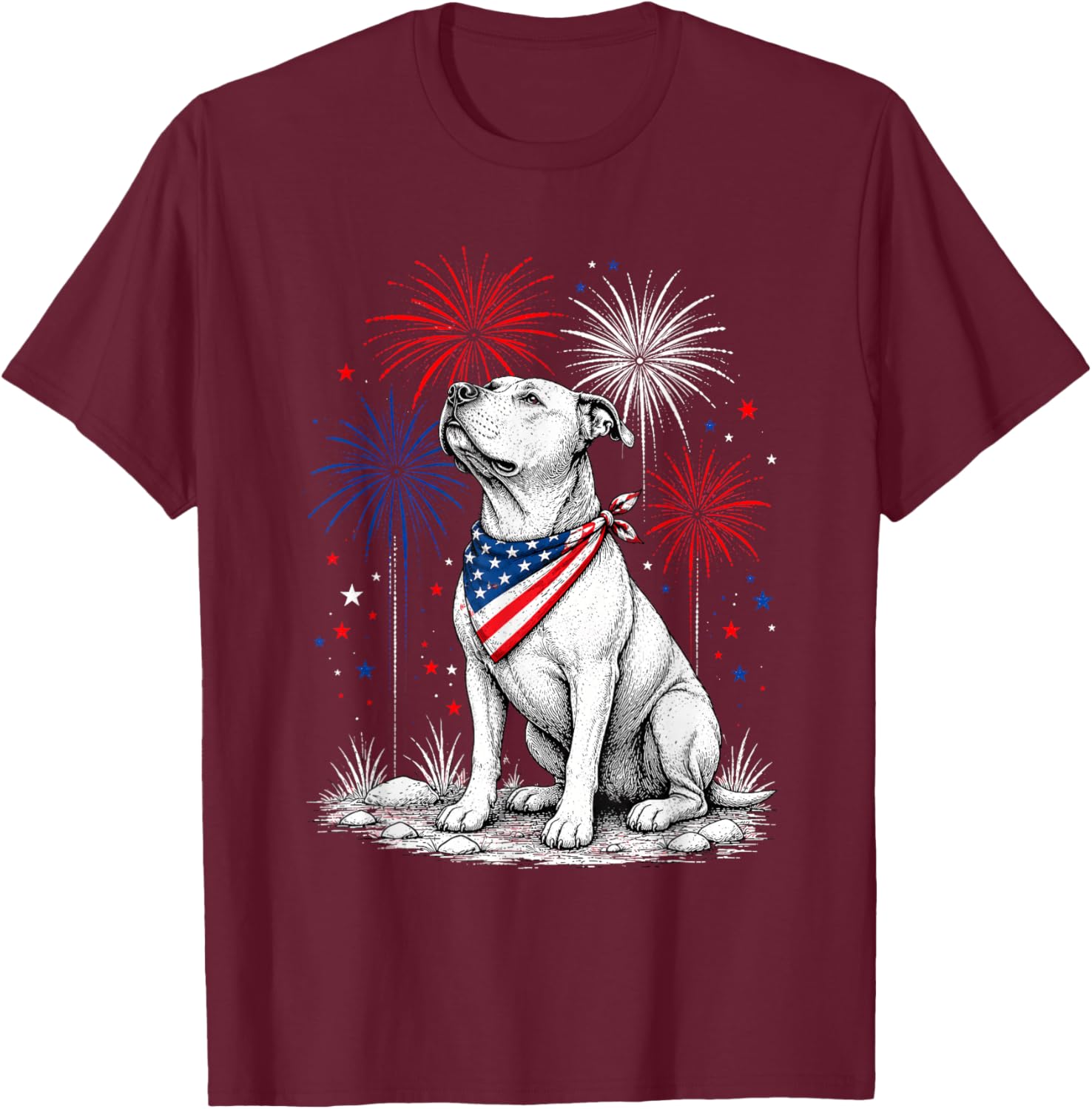 Pitbull America's 250th Patriotic Fireworks Animal Lovers T-Shirt - T-Shirt | Maroon
