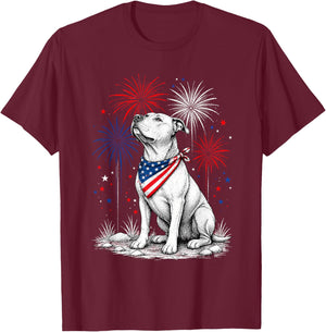 Pitbull America's 250th Patriotic Fireworks Animal Lovers T-Shirt - T-Shirt | Maroon
