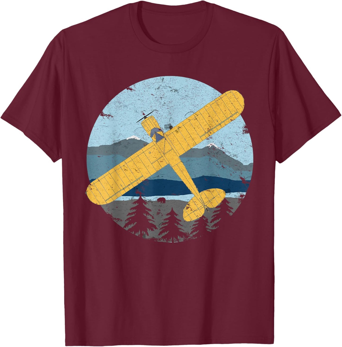 Cub Light Airplane Vintage Retro Bushflying Pilot T-Shirt - T-Shirt | Maroon
