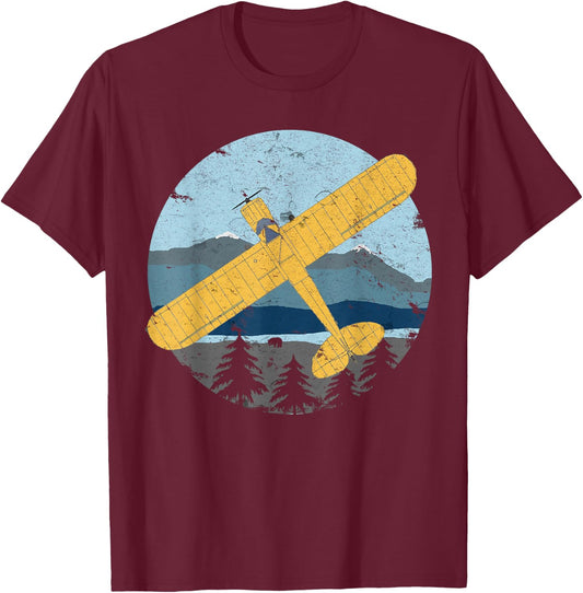 Cub Light Airplane Vintage Retro Bushflying Pilot T-Shirt - T-Shirt | Maroon