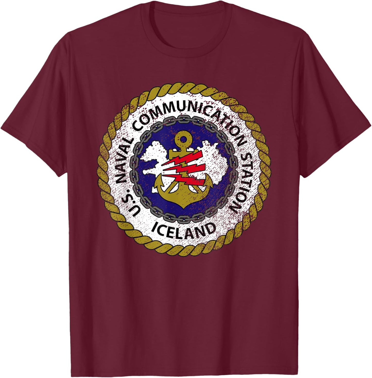 Naval Communication Station NAVCOMMSTA Keflavik Iceland T-Shirt - T-Shirt | Maroon