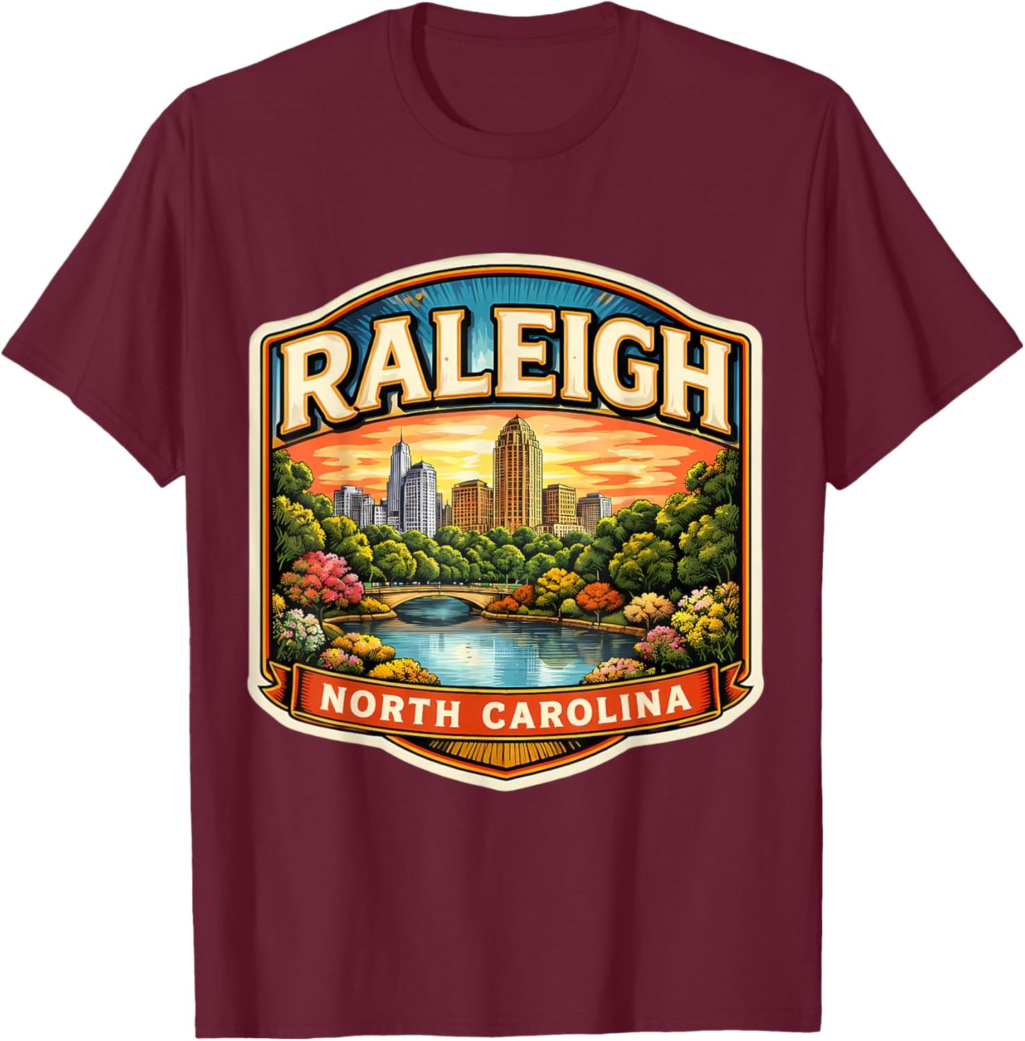 Raleigh North Carolina Souvenir City State Capital Vintage T-Shirt - T-Shirt | Maroon