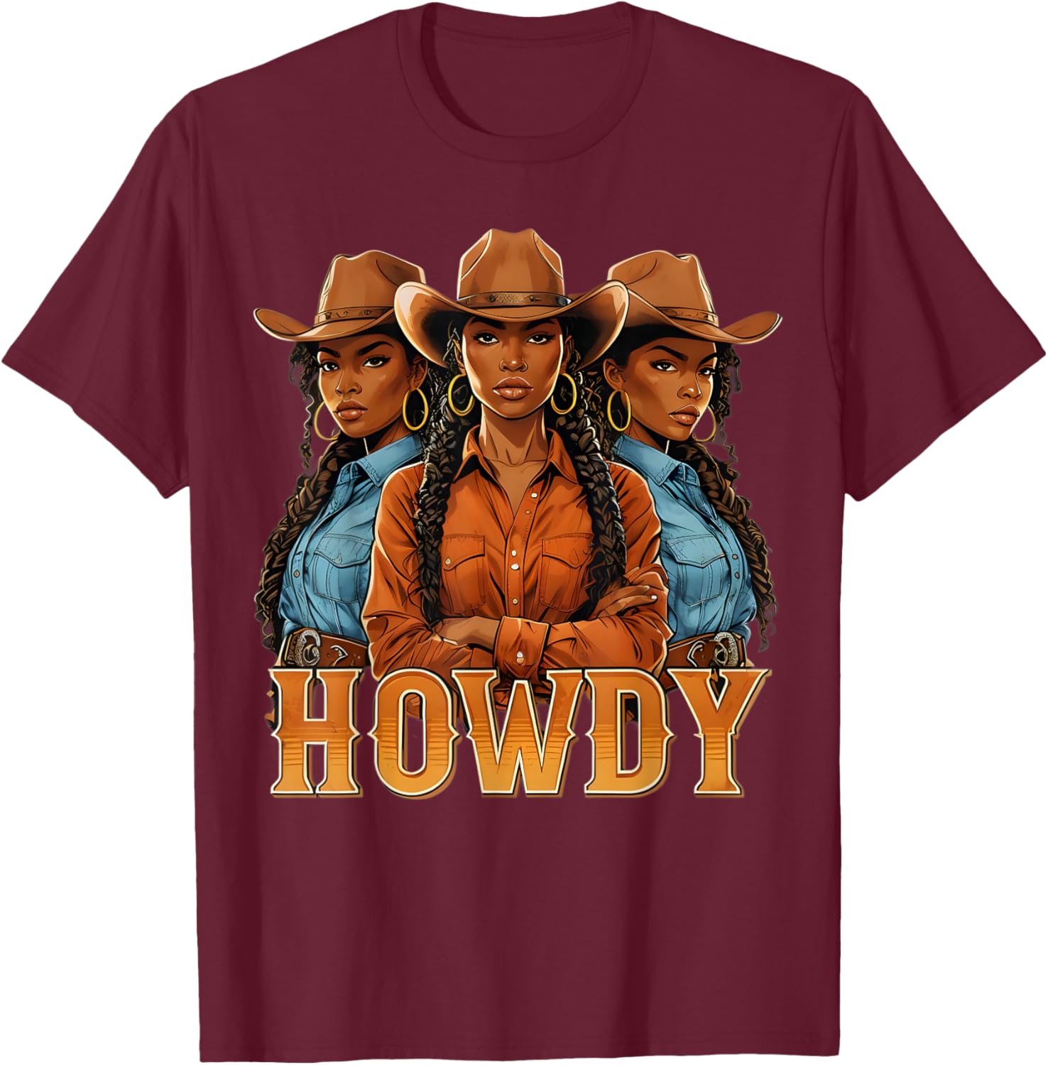 Howdy Retro Western Melanin Black Cowgirl African Women T-Shirt - T-Shirt | Maroon