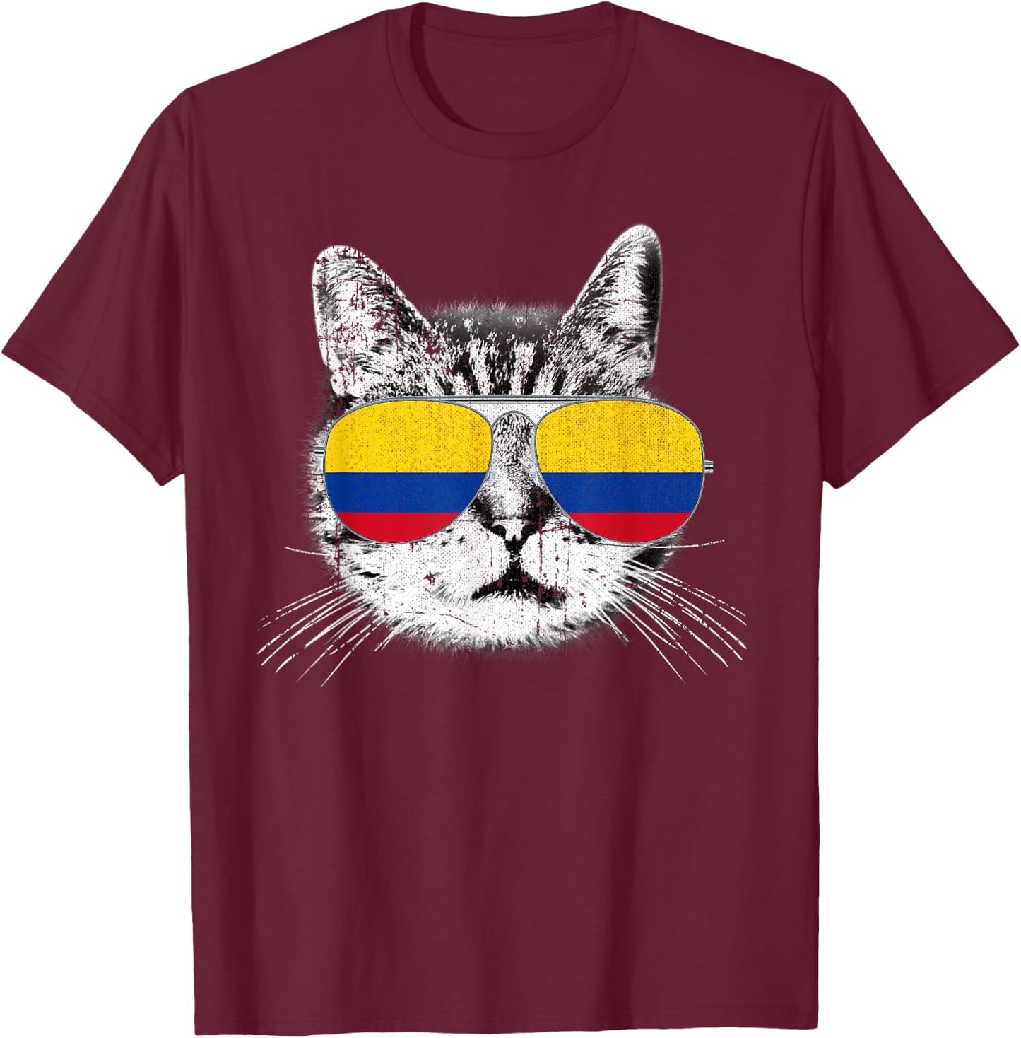 Colombia Flag Cat Colombian Men Women Funny Pet Gift T-Shirt - T-Shirt | Maroon