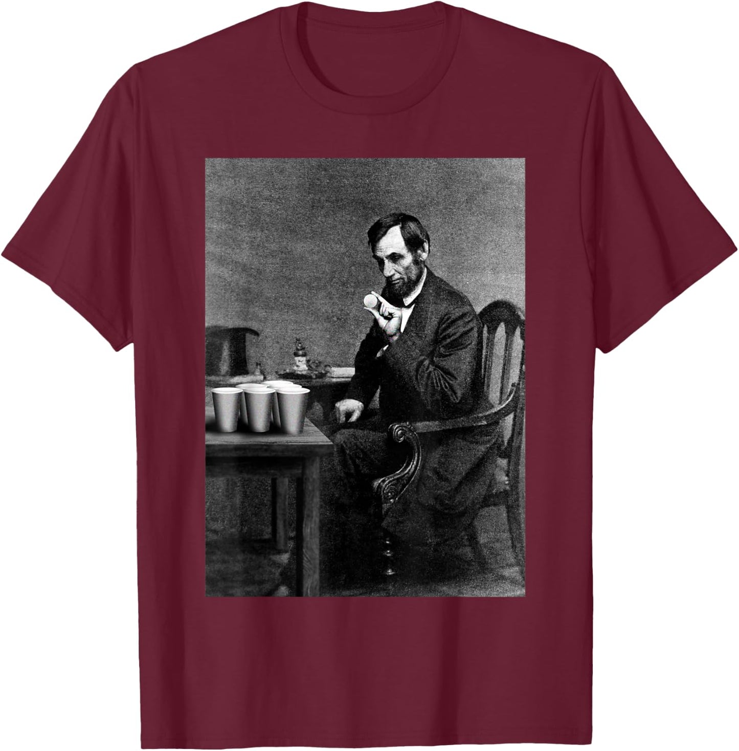 Abe Lincoln Invent's Beer Pong Old Vintage Photograph T-Shirt - T-Shirt | Maroon