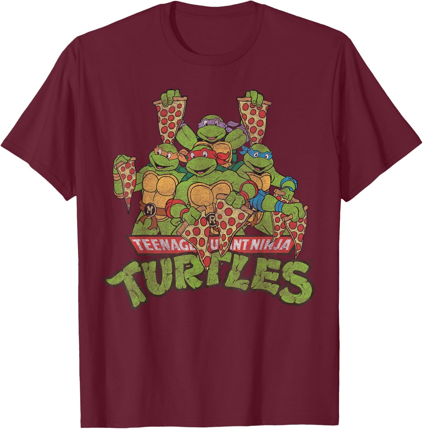 Teenage Mutant Ninja Turtles Multiple Smiles & Slices T-Shirt - T-Shirt | Maroon