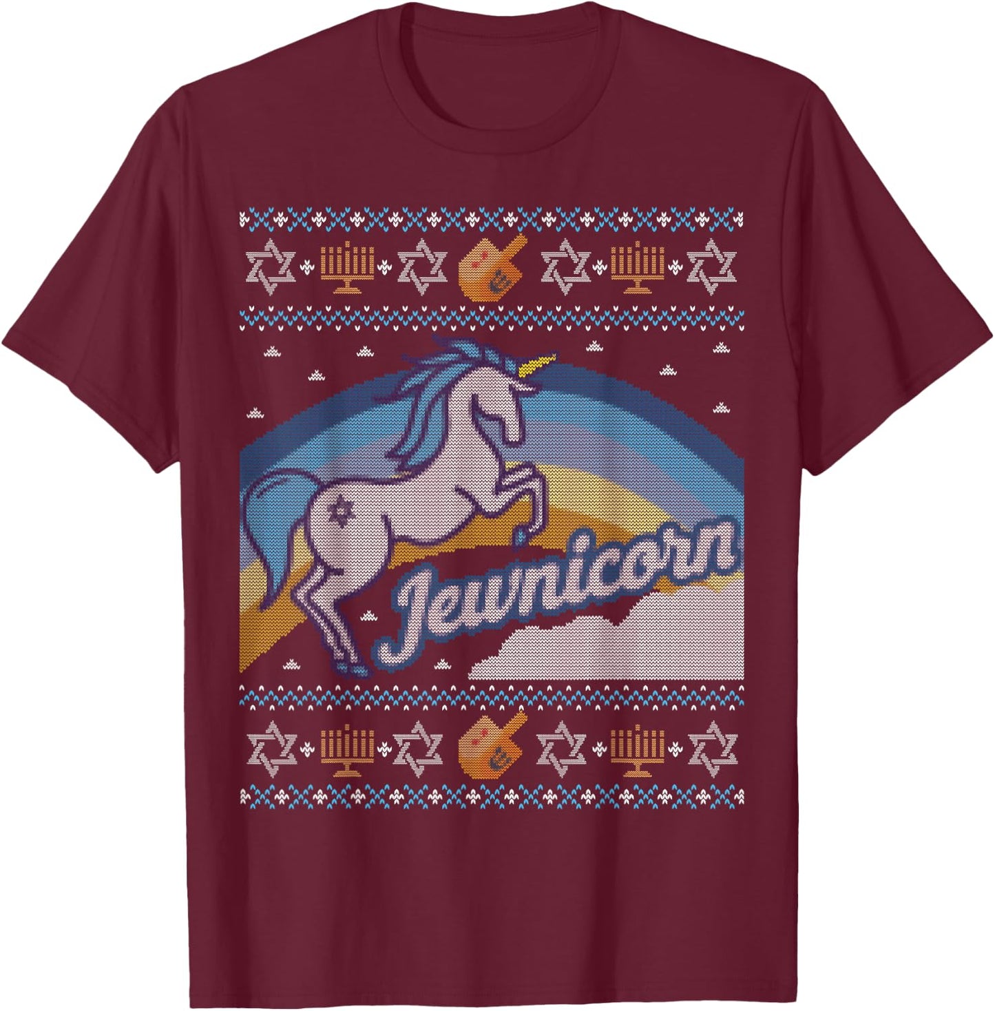 Funny Ugly Hanukkah Sweater Shirt Unicorn Jewnicorn T-Shirt - T-Shirt | Maroon