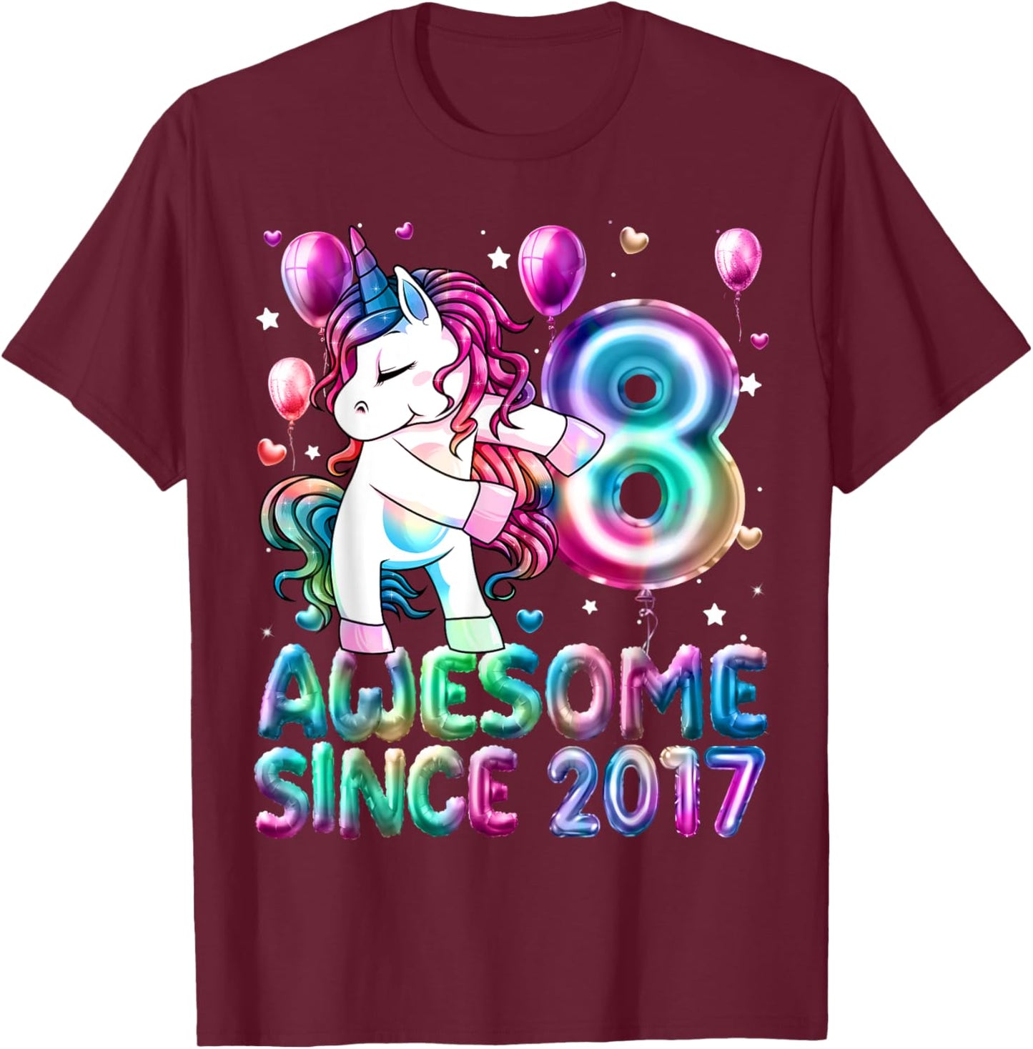 Flossing Unicorn 8 Year Old 8th Birthday Girl Unicorn Party T-Shirt - T-Shirt | Maroon