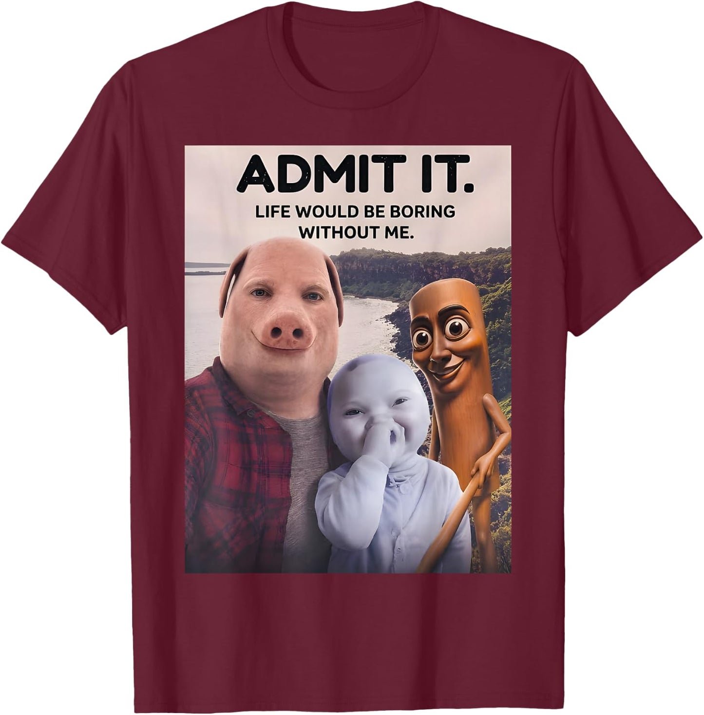 Tung Tung Tung Sahur John Pork Italian Brainrot AI Baby Meme T-Shirt - T-Shirt | Maroon