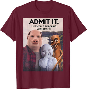 Tung Tung Tung Sahur John Pork Italian Brainrot AI Baby Meme T-Shirt - T-Shirt | Maroon