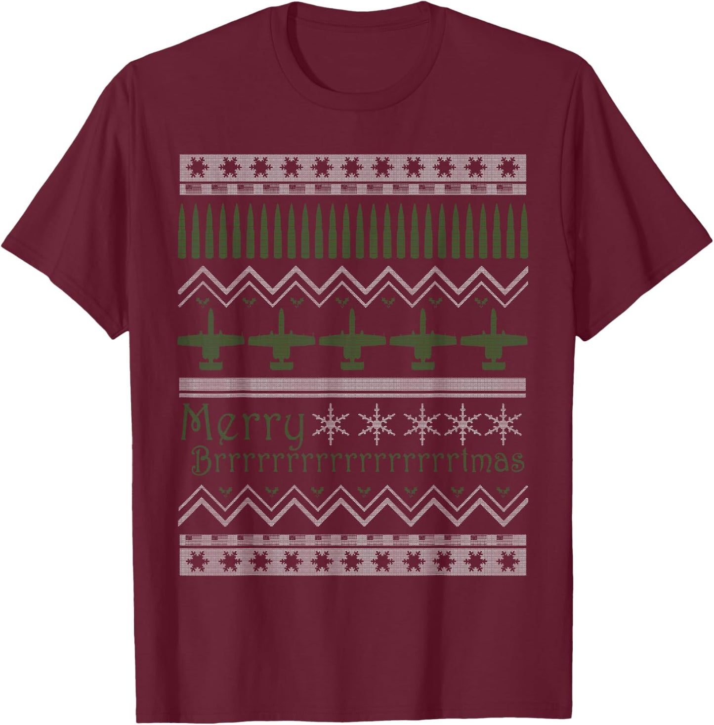 Merry Brrrrtmas A-10 Warthog Ugly Christmas Sweater T-Shirt - T-Shirt | Maroon