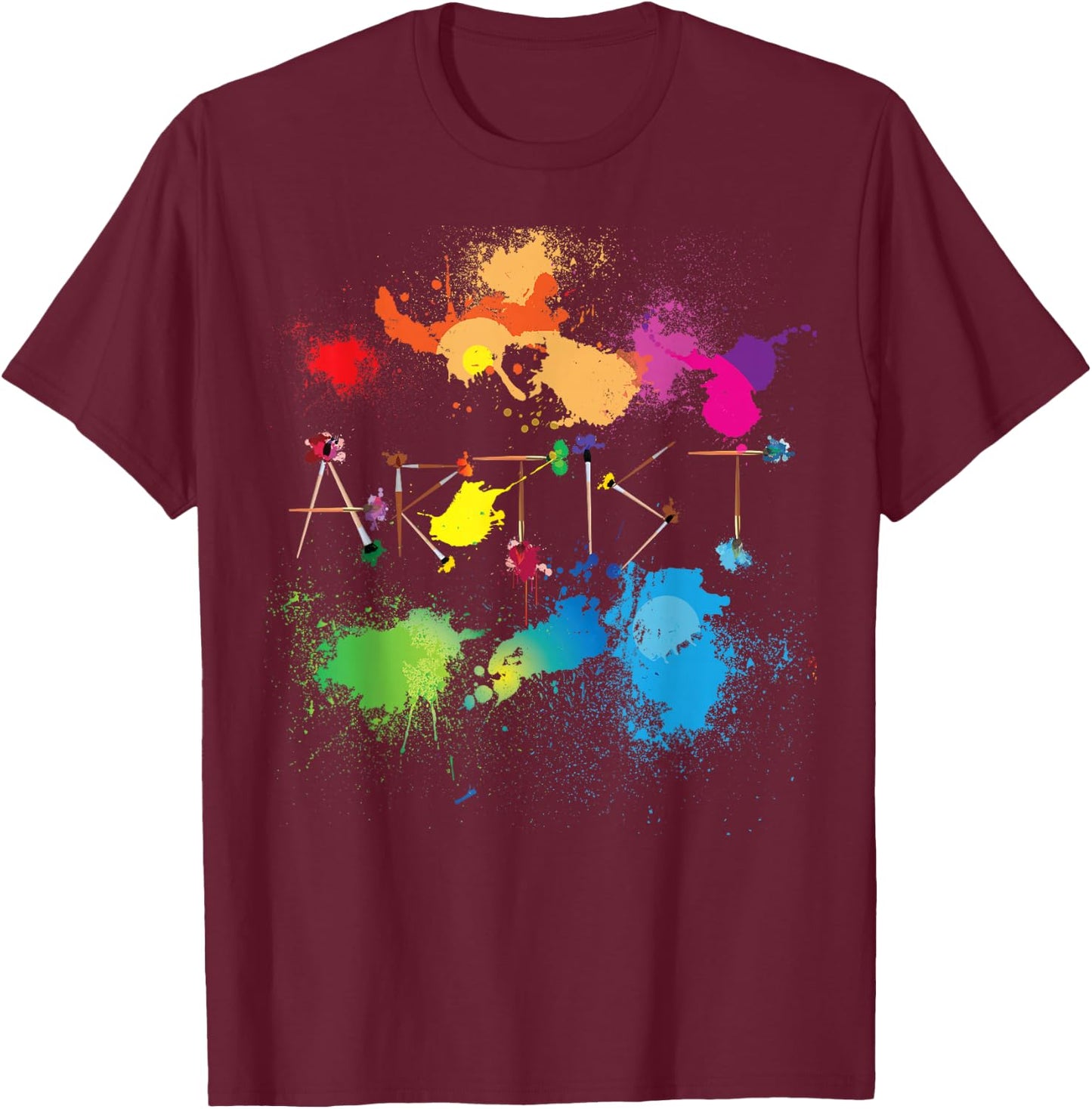 Artist Messy Painters Funny Paint Splatter Art T-Shirt - T-Shirt | Maroon