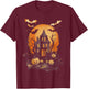 Vintage Spooky Halloween Hunted House Night Casual Graphic T-Shirt - T-Shirt | Maroon