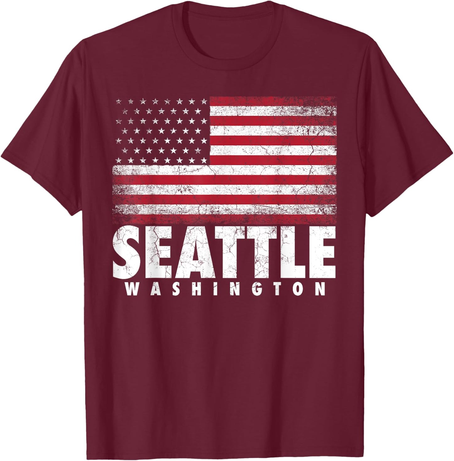 4th of July Women Seattle Washington American Flag T-Shirt - T-Shirt | Maroon