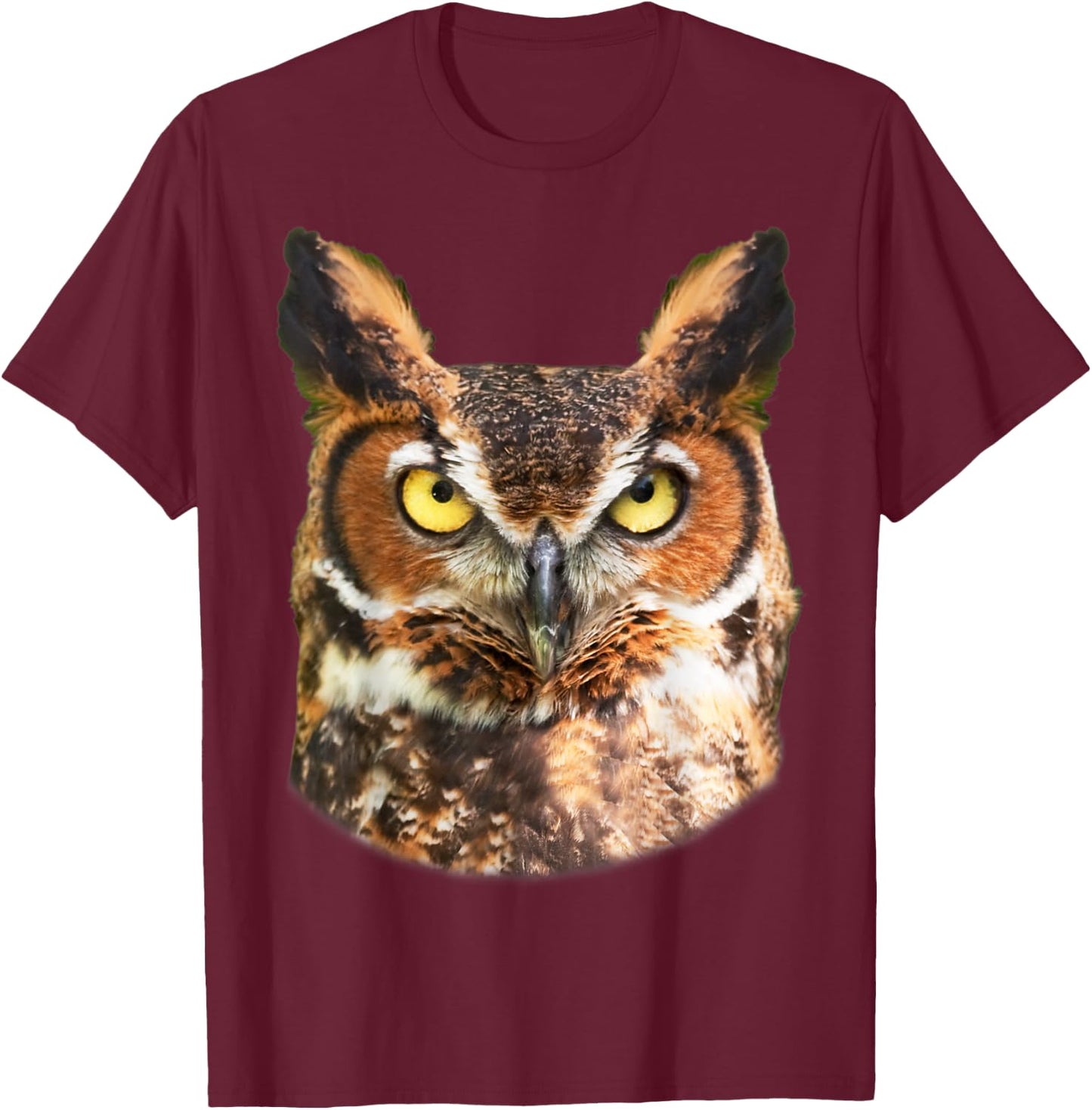 Great Horned Owl Head Owl Lover T-Shirt - T-Shirt | Maroon