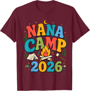 Nana Camp 2026 Retro Grandma Camping Family Vacation T-Shirt - T-Shirt | Maroon